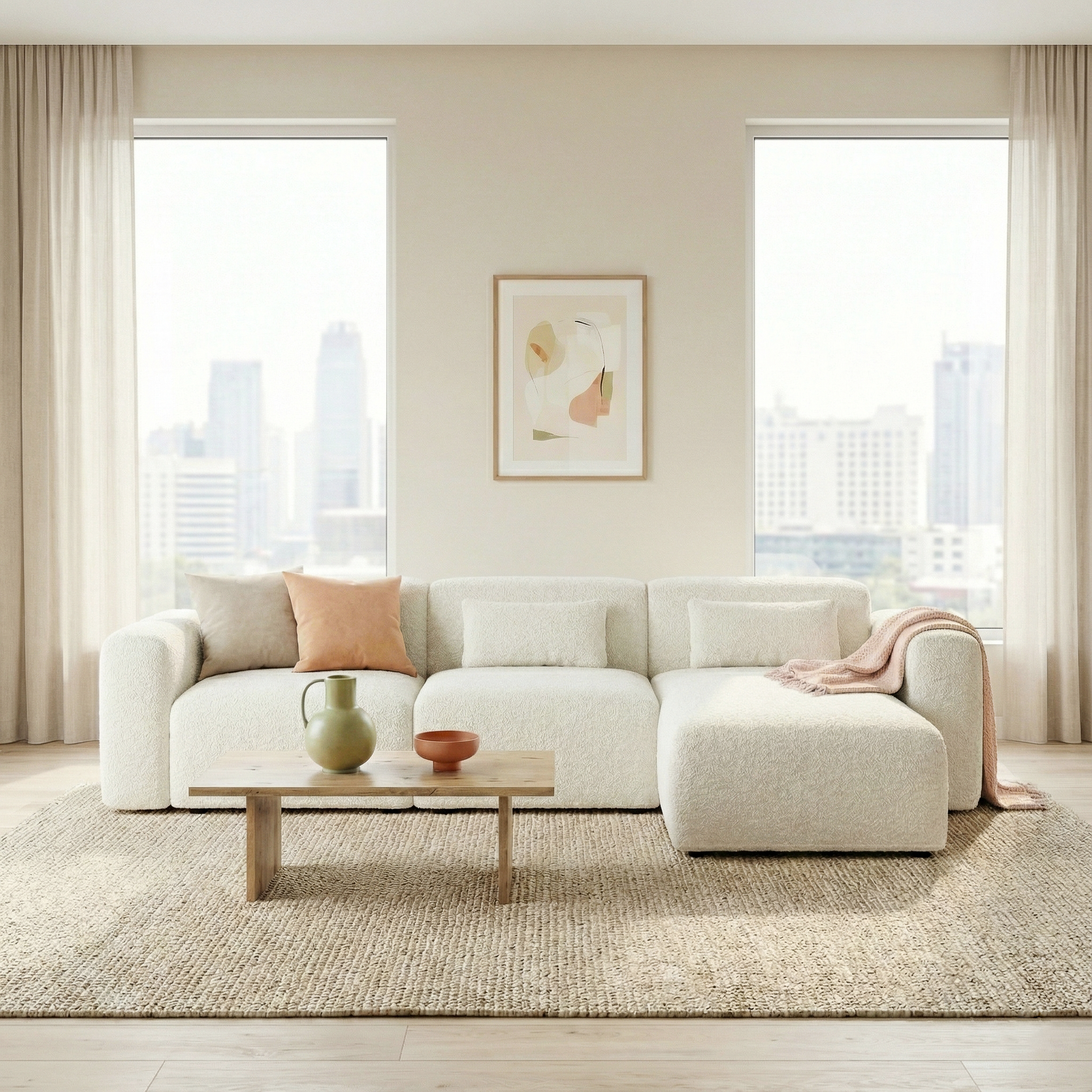 Haledon Family-Size Boucle Sectional with Chaise and Easy Clean