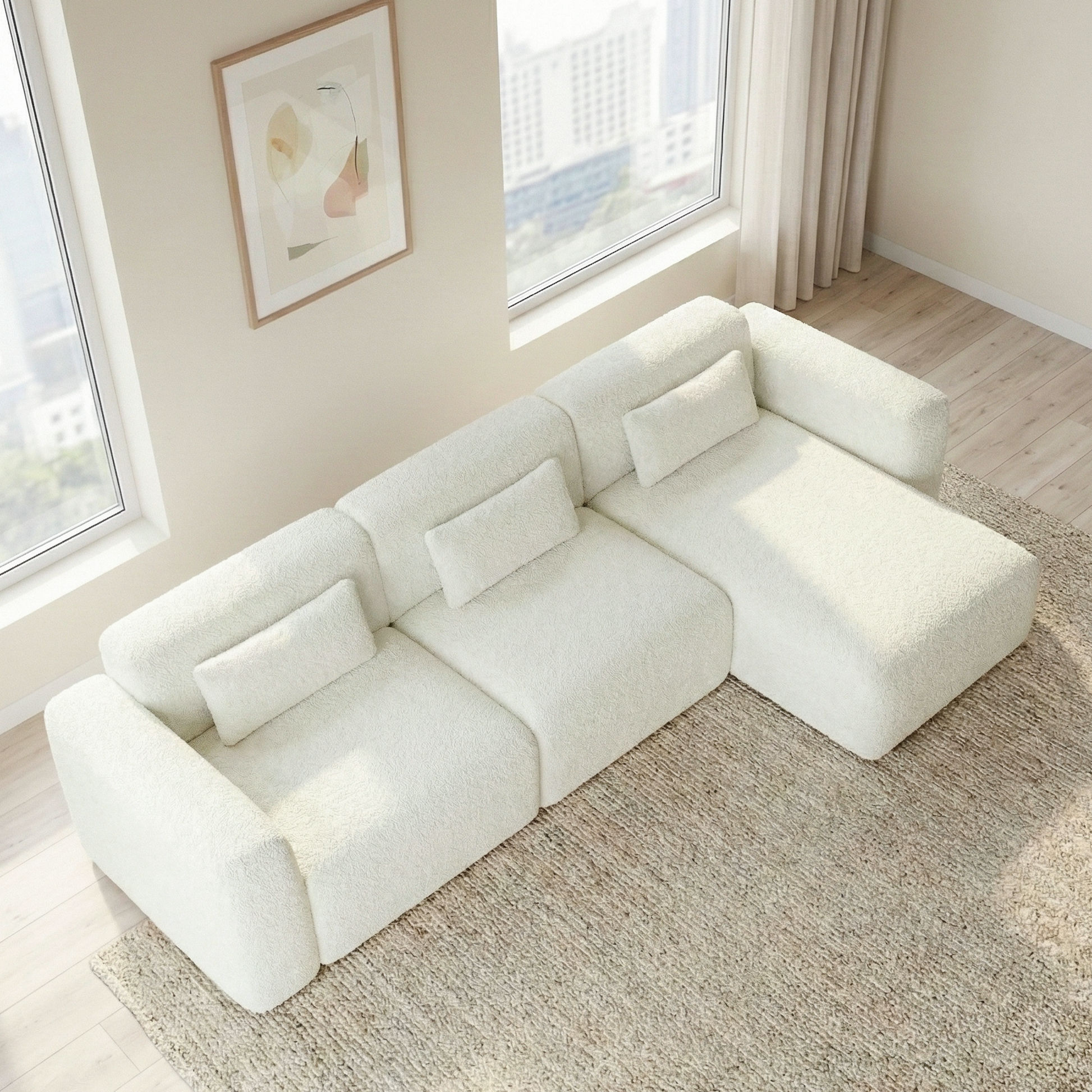 Haledon Family-Size Boucle Sectional with Chaise and Easy Clean