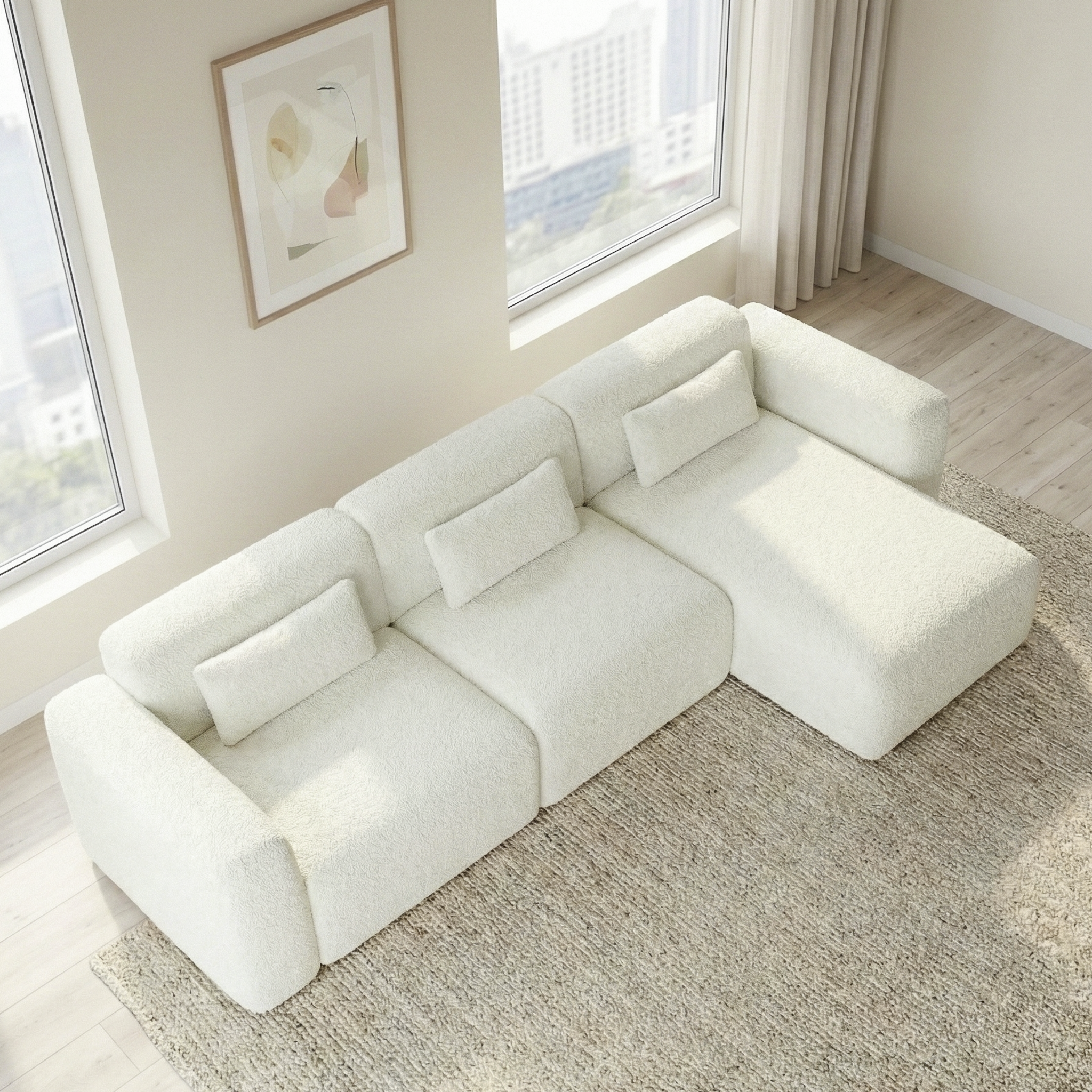 Haledon Family-Size Boucle Sectional with Chaise and Easy Clean