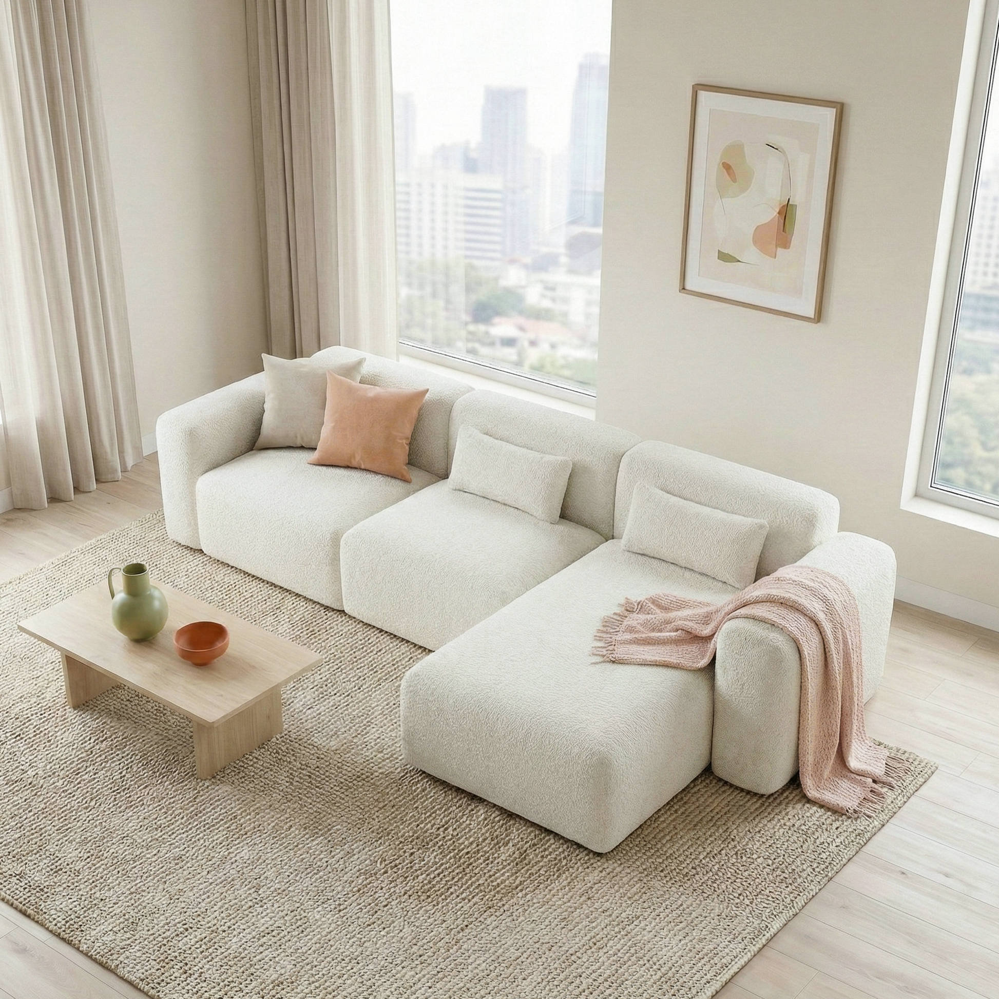 Haledon Family-Size Boucle Sectional with Chaise and Easy Clean