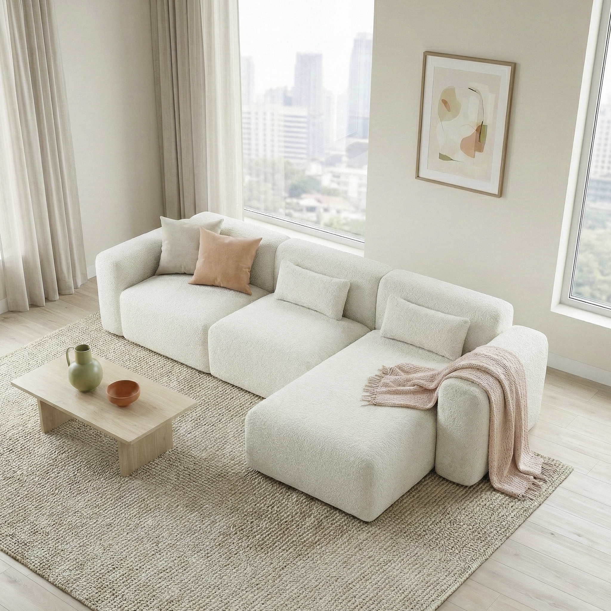 Haledon Family-Size Boucle Sectional with Chaise and Easy Clean