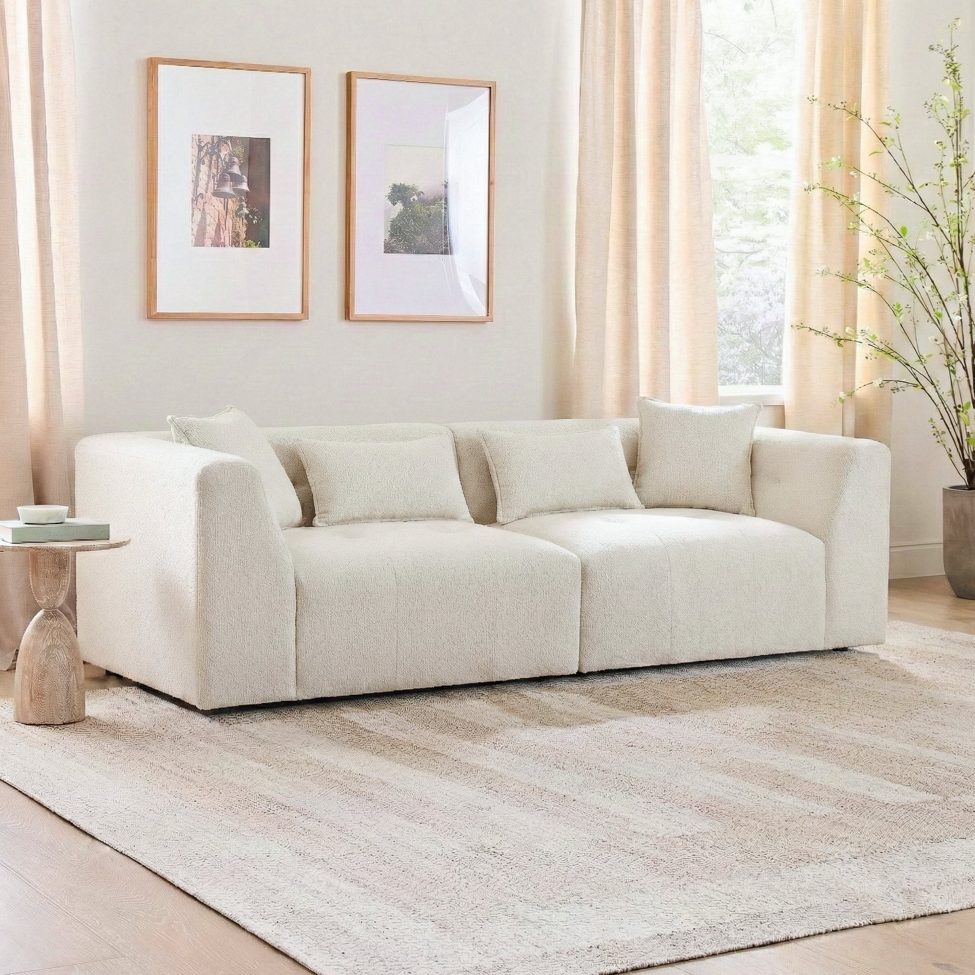 Jefferson Modern Beige Chenille Tuxedo Sofa with Biscuit Tufting