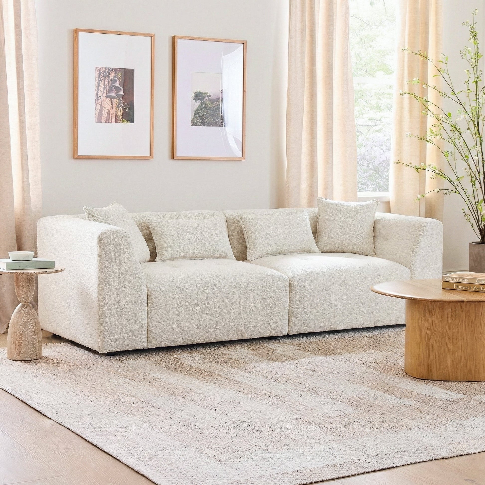 Jefferson Modern Beige Chenille Tuxedo Sofa with Biscuit Tufting