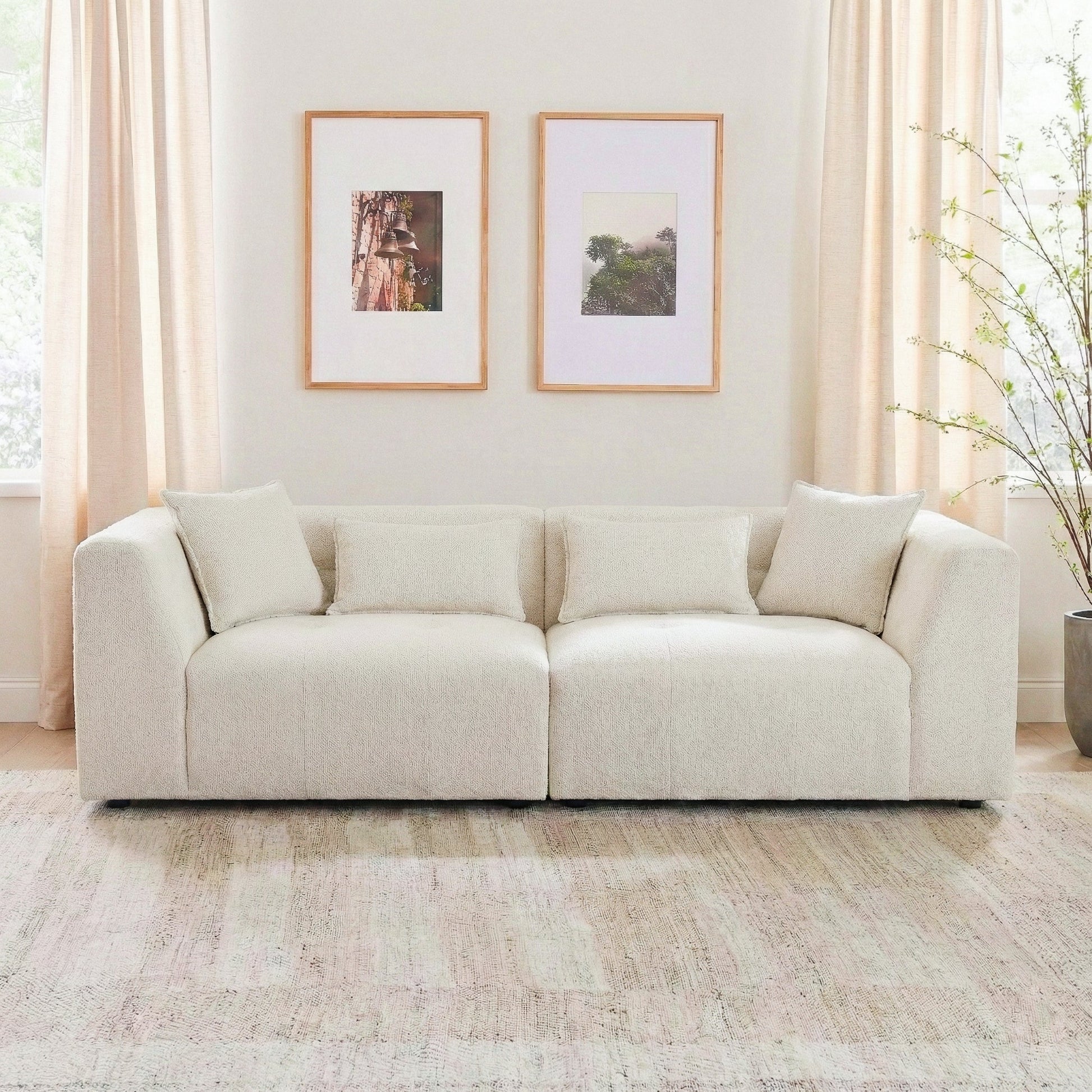 Jefferson Modern Beige Chenille Tuxedo Sofa with Biscuit Tufting