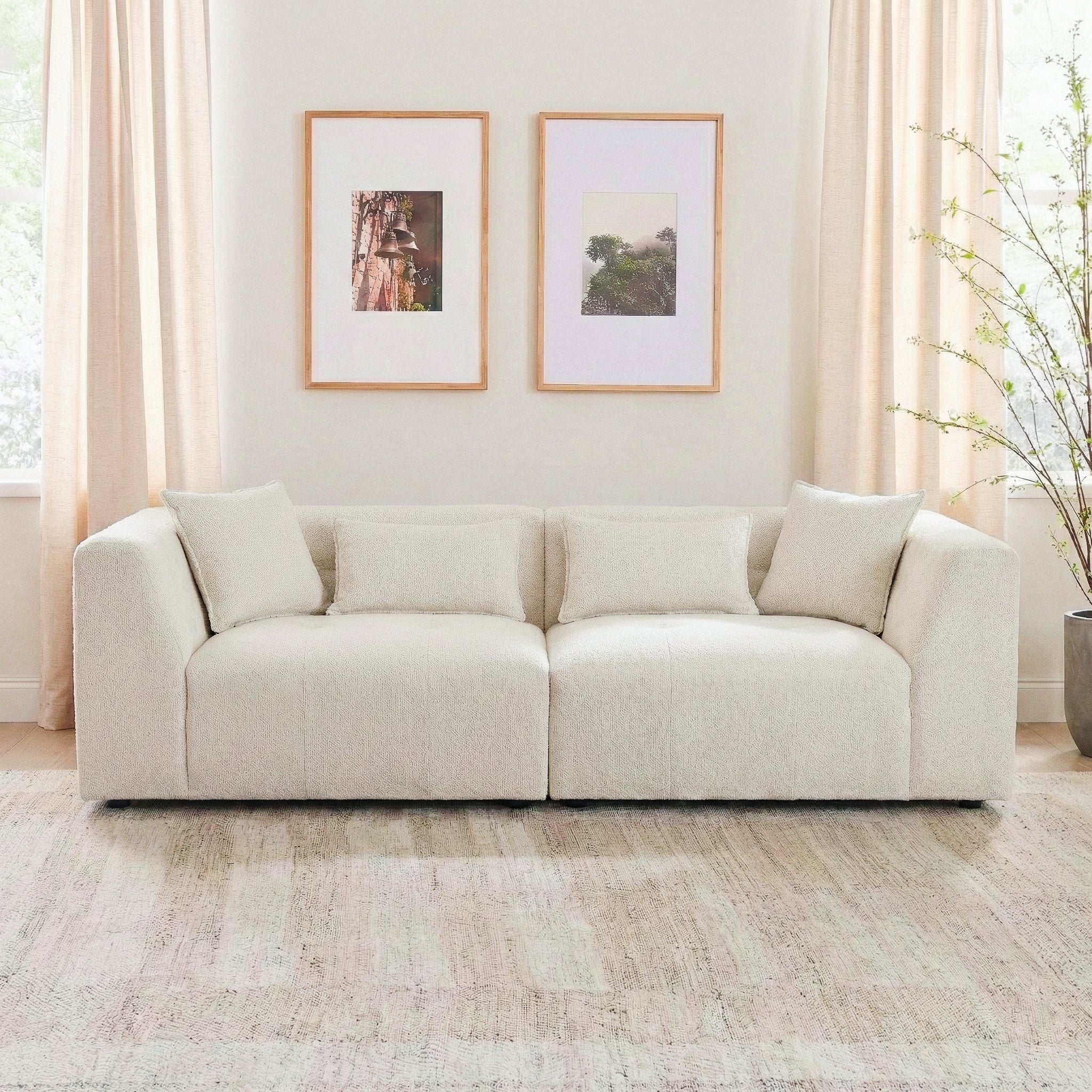 Jefferson Modern Beige Chenille Tuxedo Sofa with Biscuit Tufting
