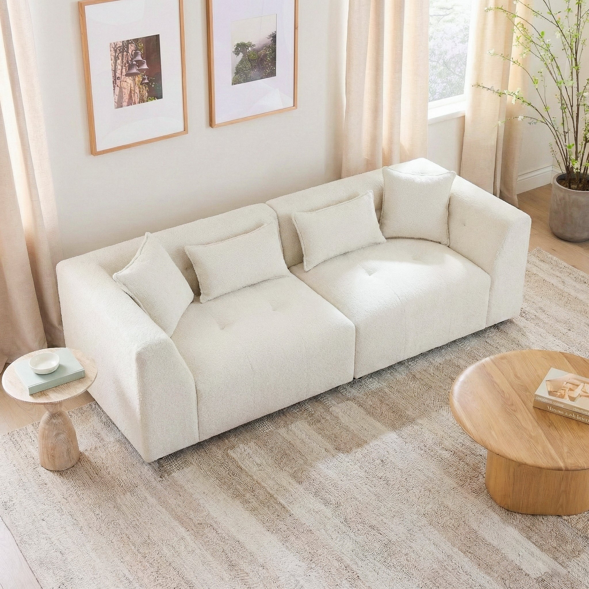 Jefferson Modern Beige Chenille Tuxedo Sofa with Biscuit Tufting