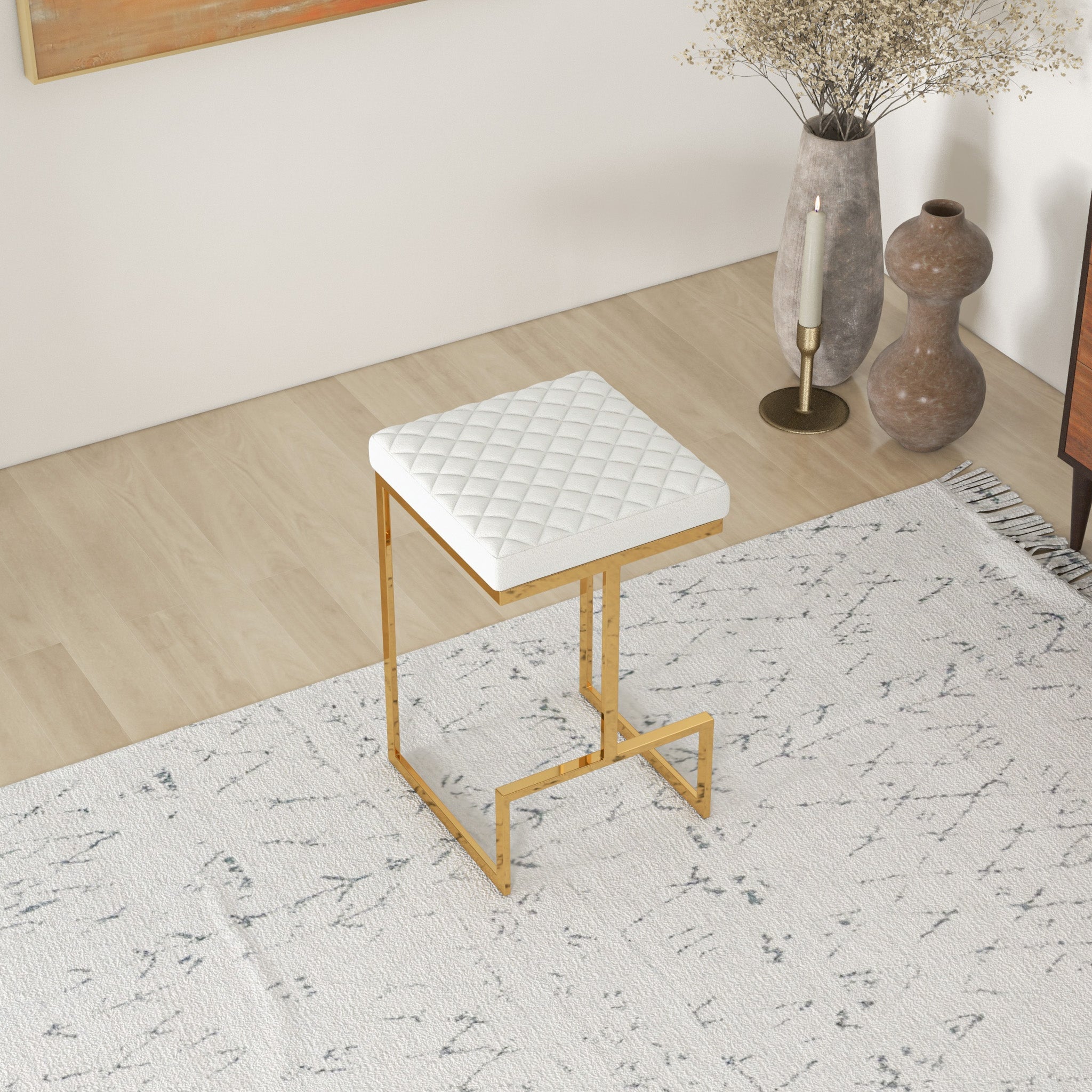 Joel Modern Boucle Counter Stool | Textured Fabric with Gold Legs