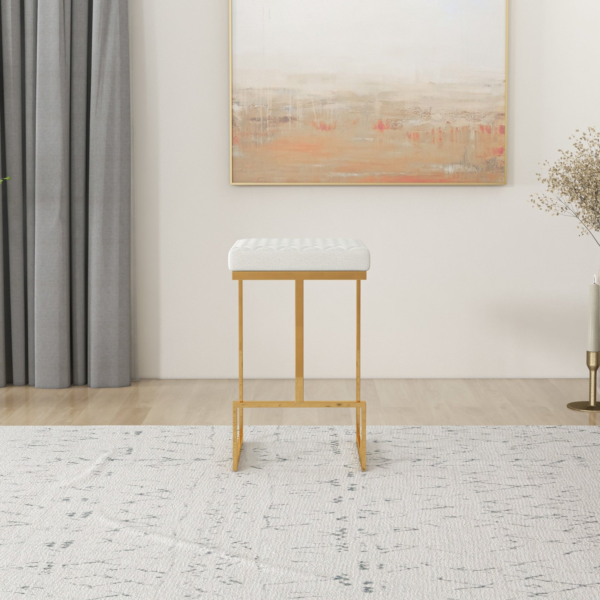 Joel Modern Boucle Counter Stool | Textured Fabric with Gold Legs
