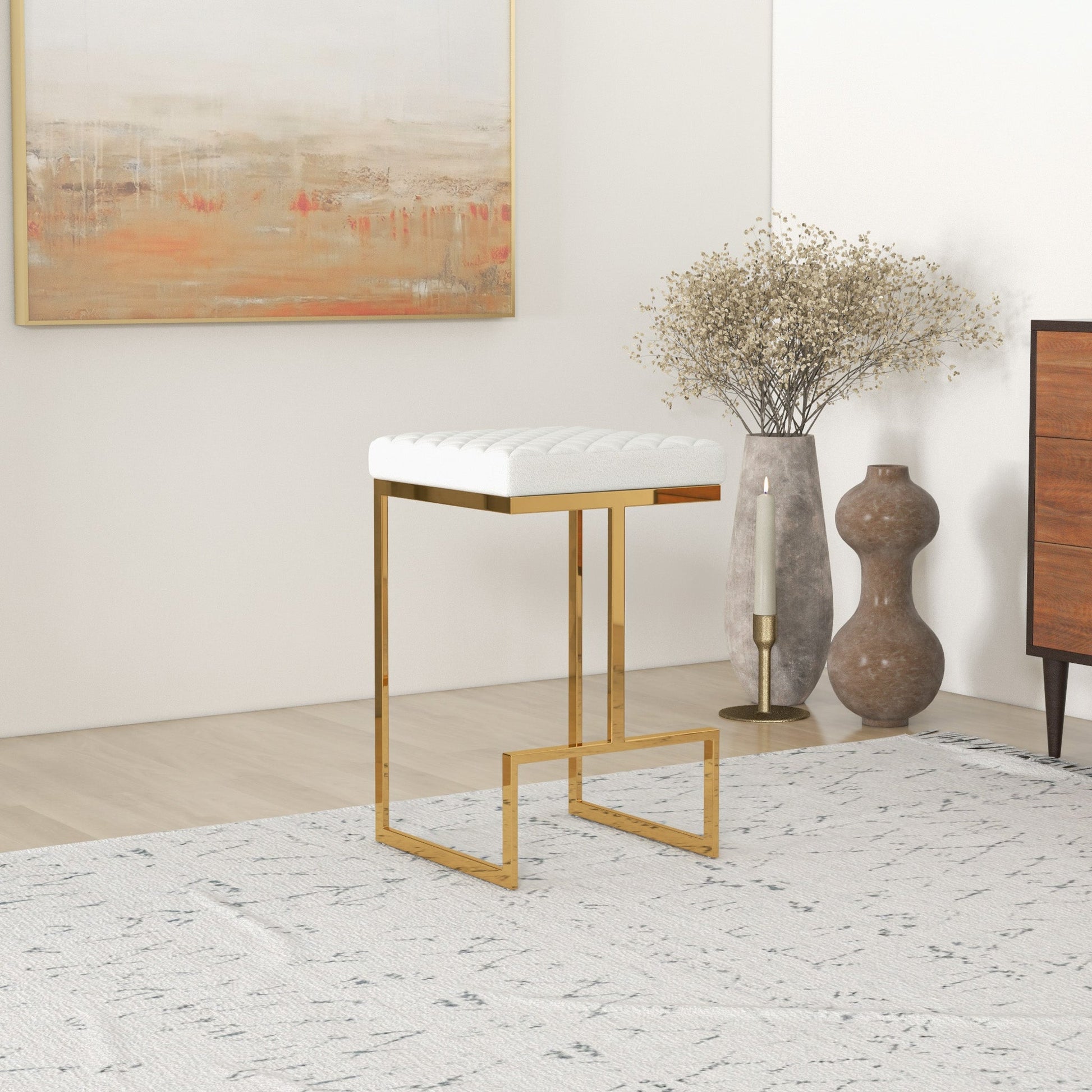 Joel Modern Boucle Counter Stool | Textured Fabric with Gold Legs
