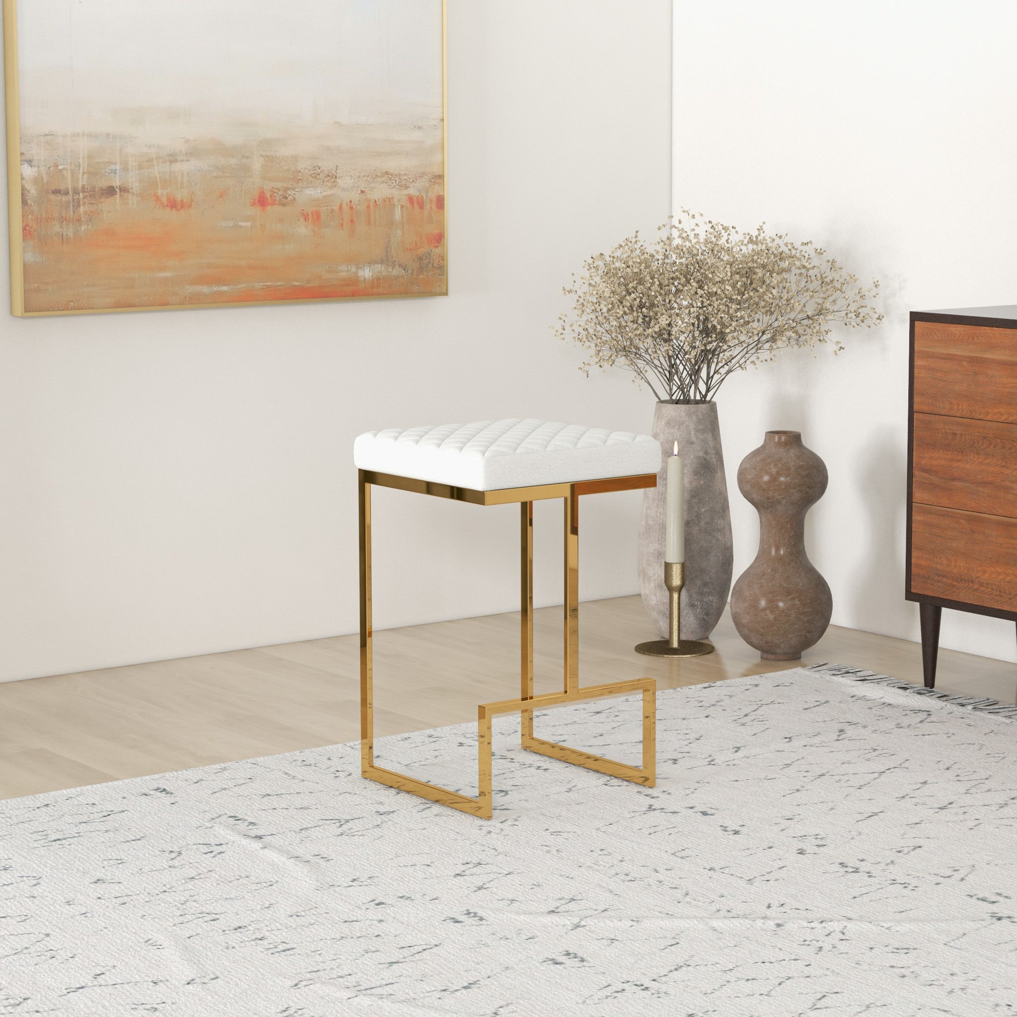 Joel Modern Boucle Counter Stool | Textured Fabric with Gold Legs