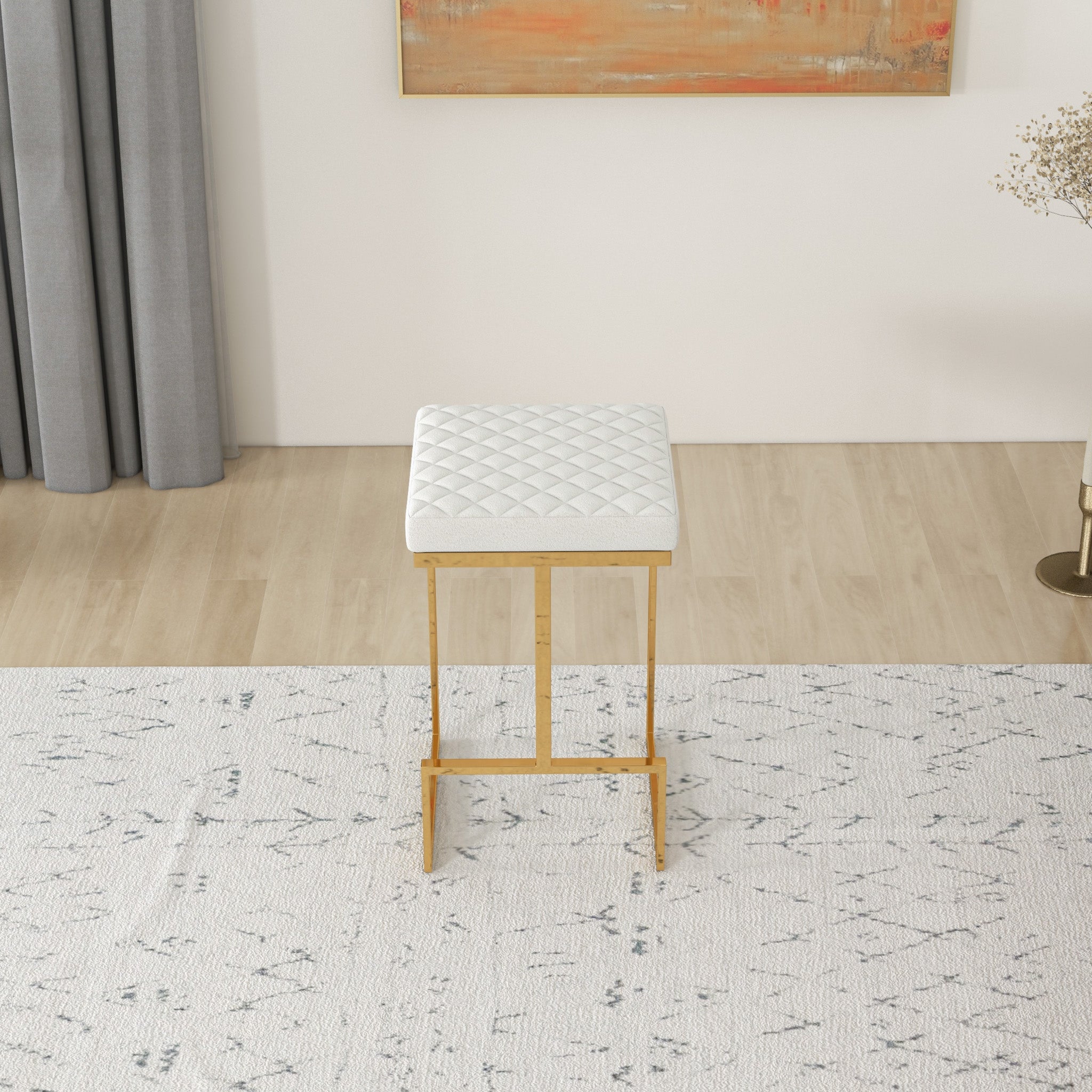 Joel Modern Boucle Counter Stool | Textured Fabric with Gold Legs
