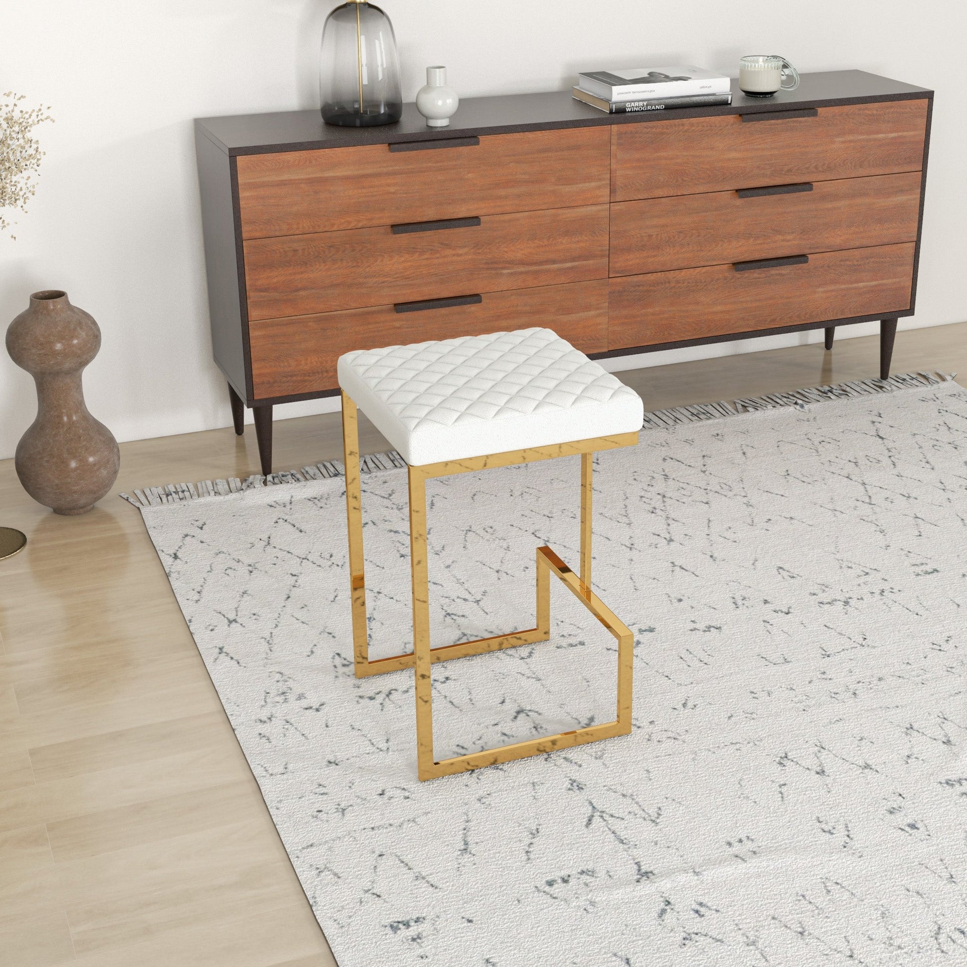 Joel Modern Boucle Counter Stool | Textured Fabric with Gold Legs