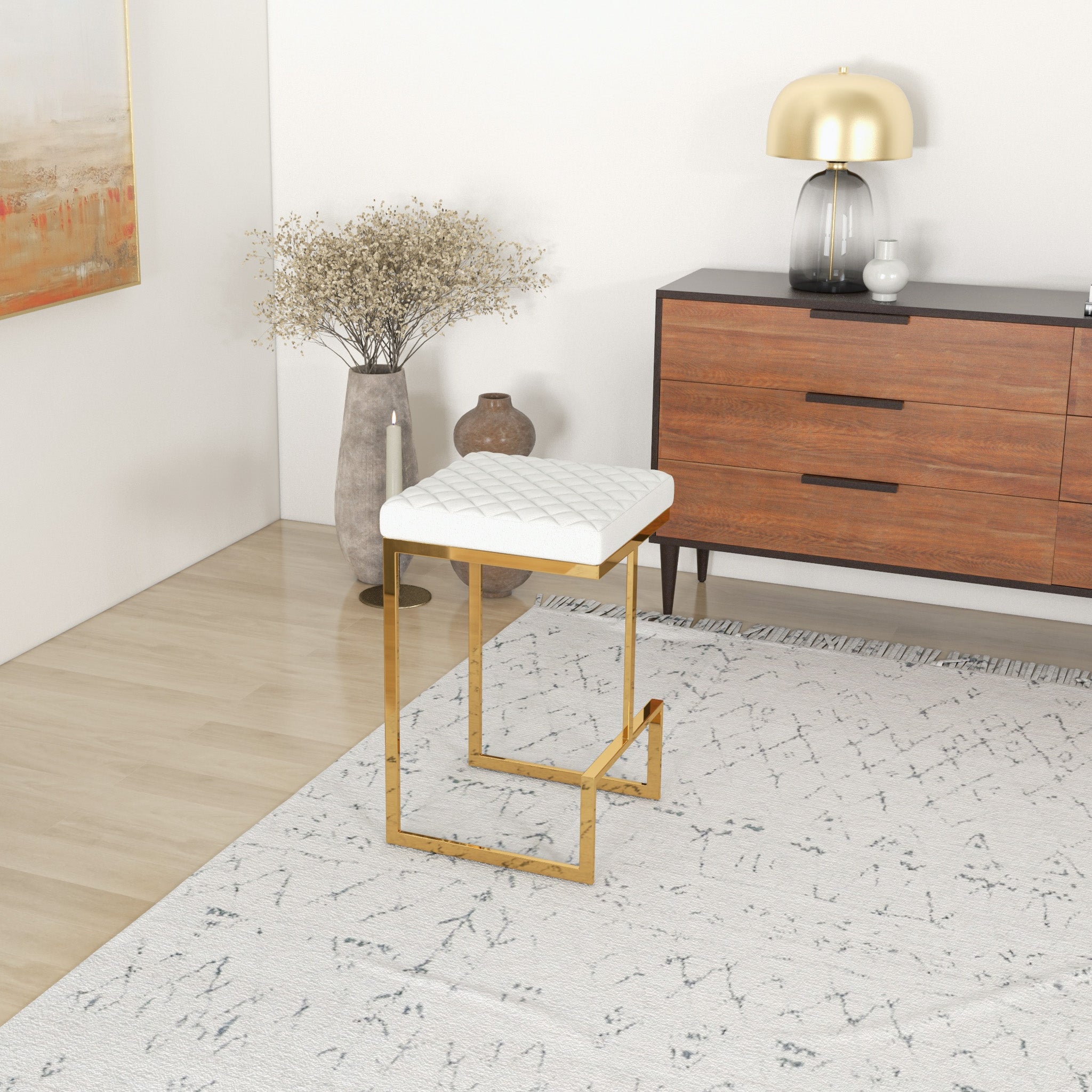Joel Modern Boucle Counter Stool | Textured Fabric with Gold Legs