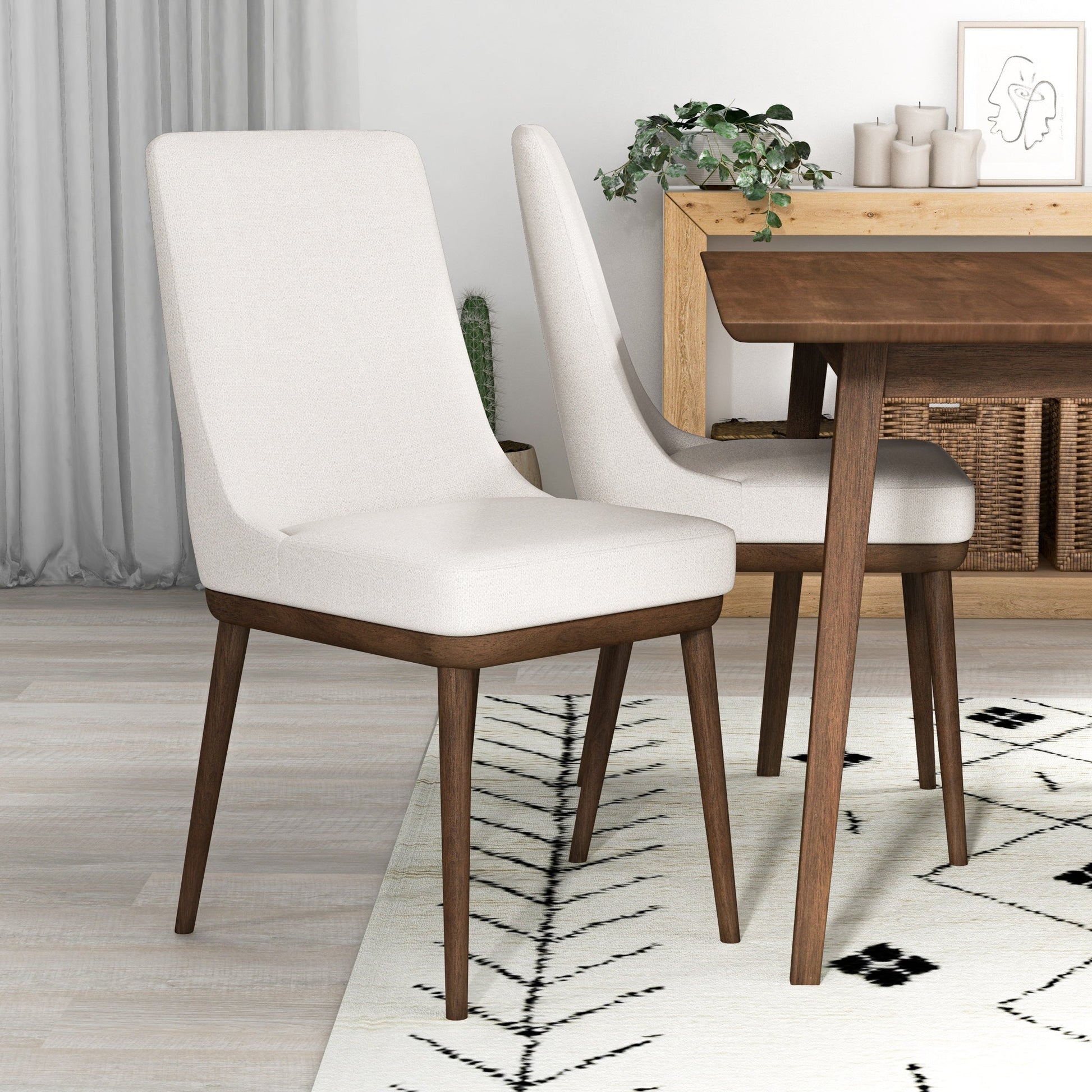 Kate Modern Dining Chair | Walnut Solid Wood Fabric Upholstery