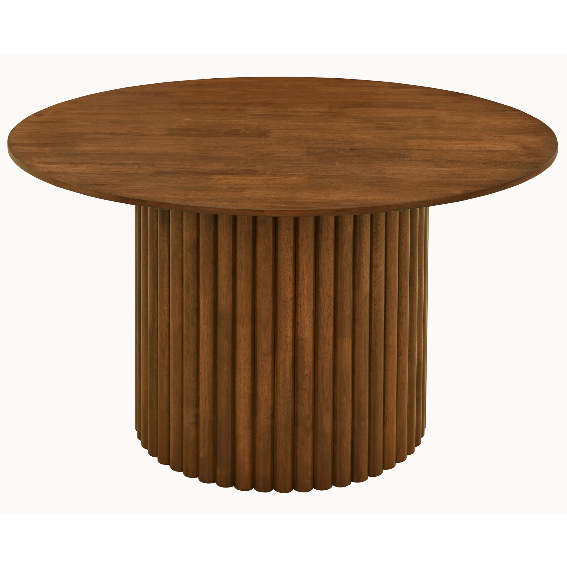 Merlin Round Walnut Dining Table with Sculptural Ribbed Pedestal Base