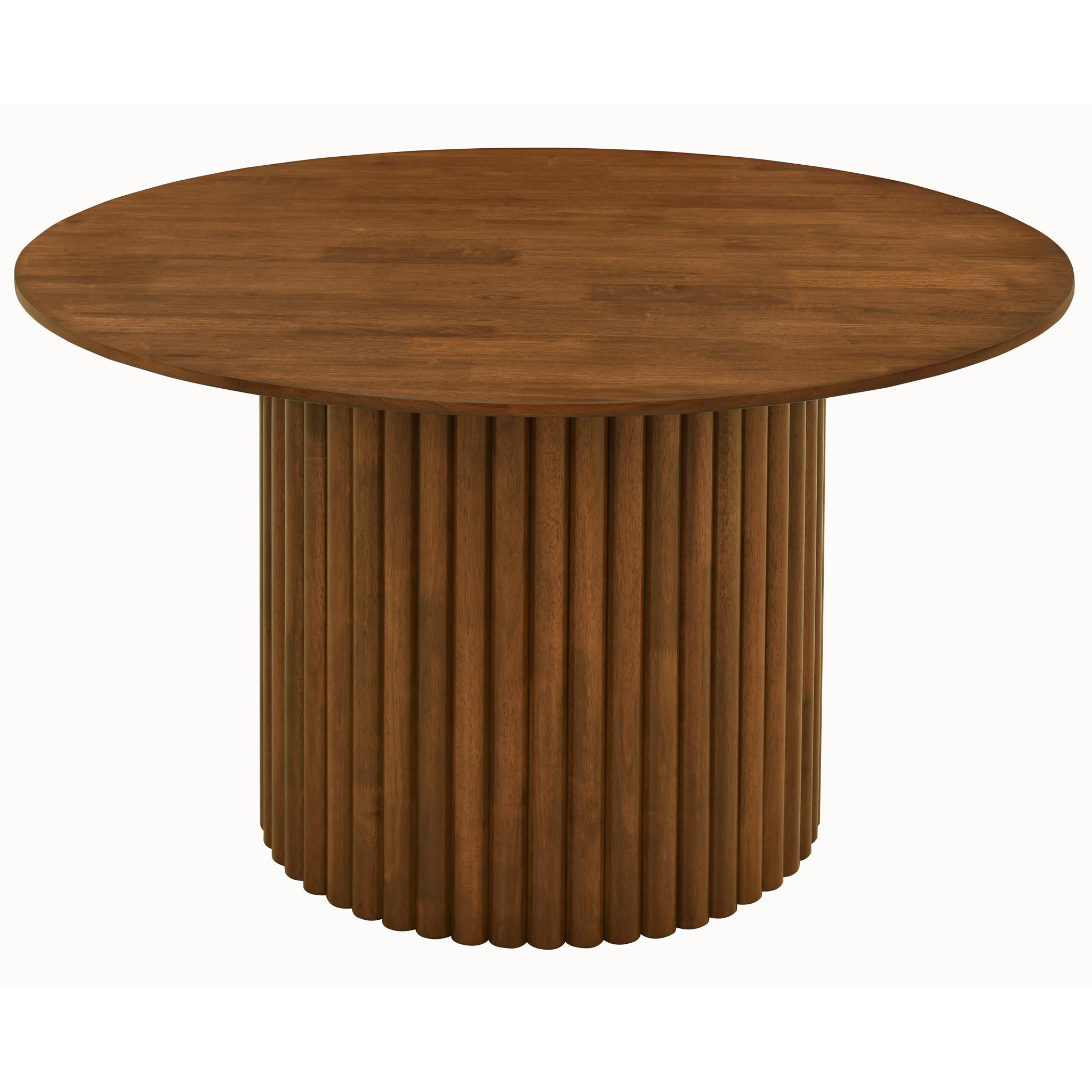 Merlin Round Walnut Dining Table with Sculptural Ribbed Pedestal Base