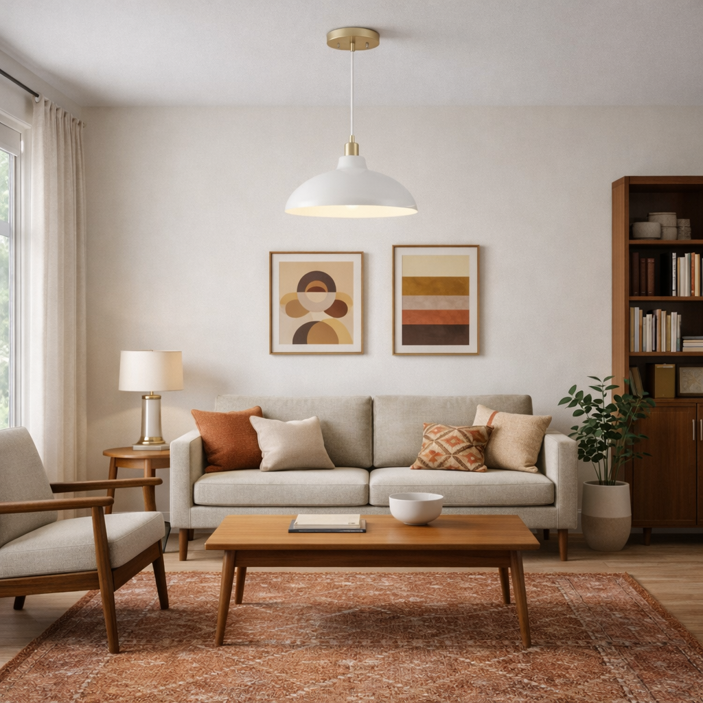 Astral Pendant Lamp | White Exterior and Gold Brass Accents