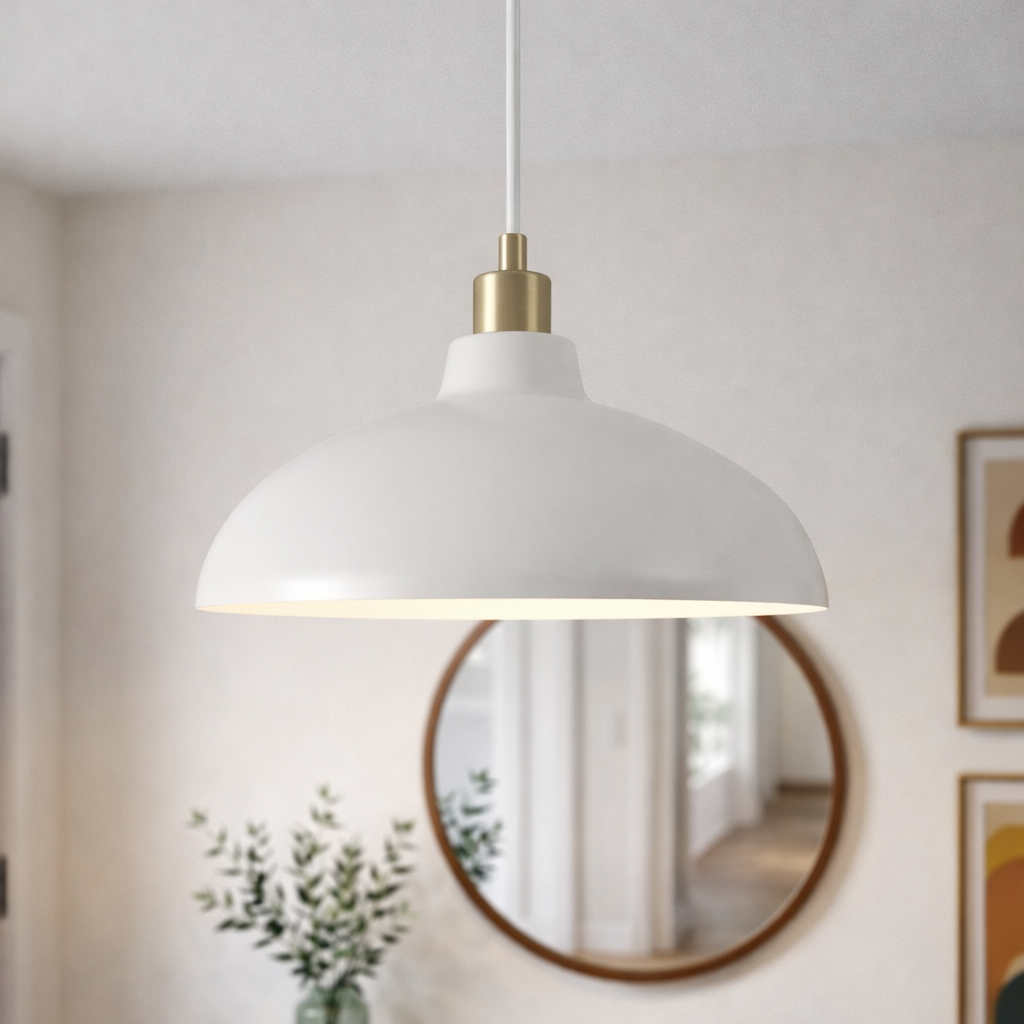 Astral Pendant Lamp | White Exterior and Gold Brass Accents