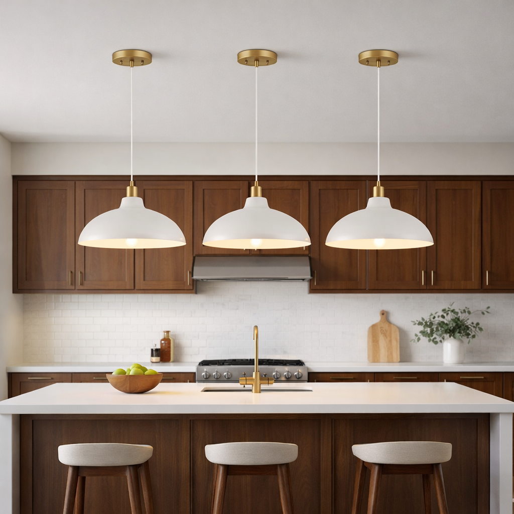 Astral Pendant Lamp | White Exterior and Gold Brass Accents