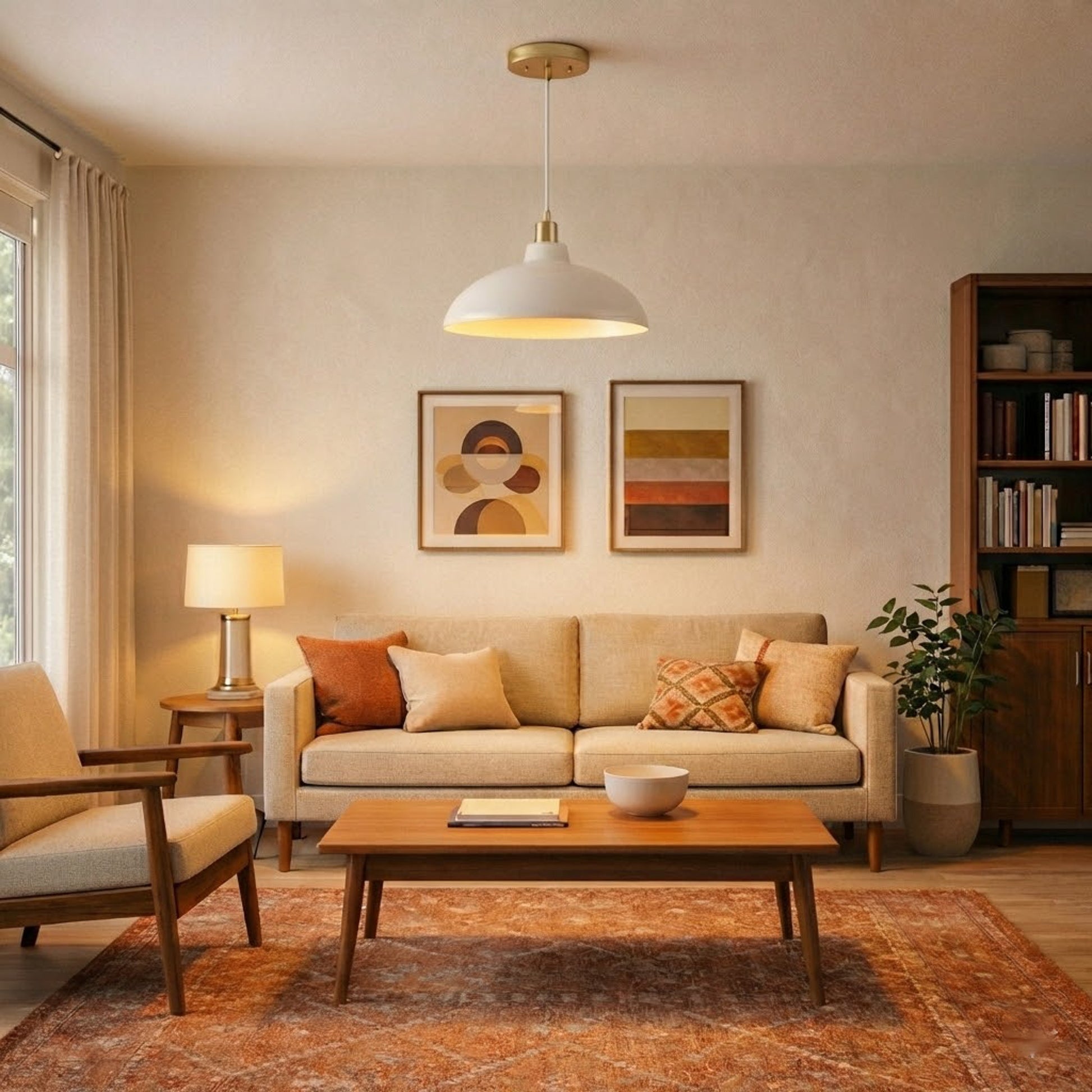 Astral Pendant Lamp | White Exterior and Gold Brass Accents
