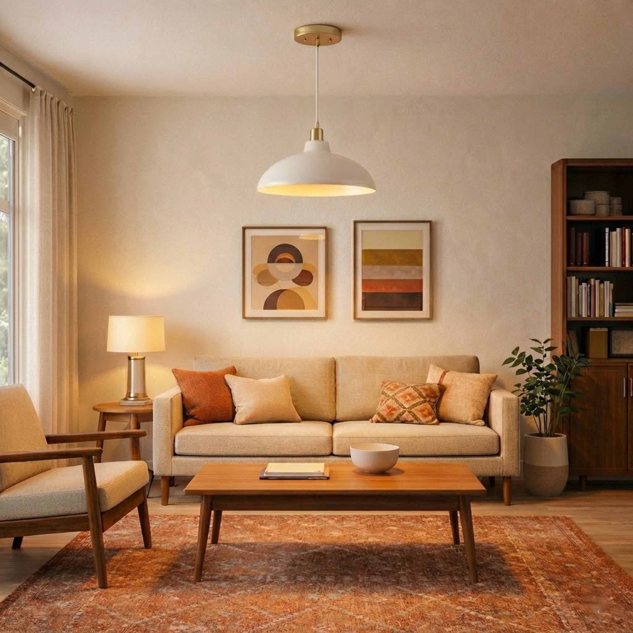 Astral Pendant Lamp | White Exterior and Gold Brass Accents