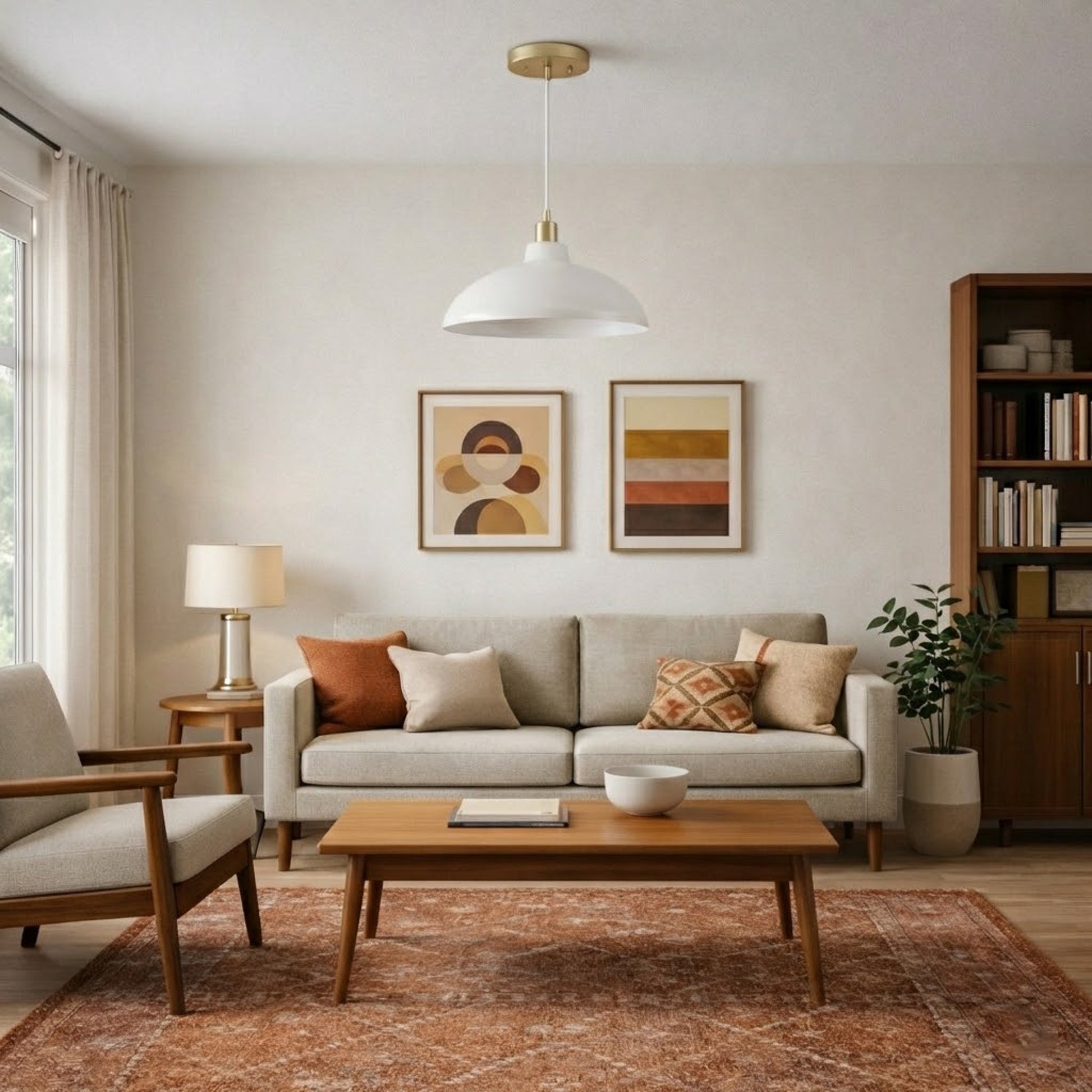 Astral Pendant Lamp | White Exterior and Gold Brass Accents