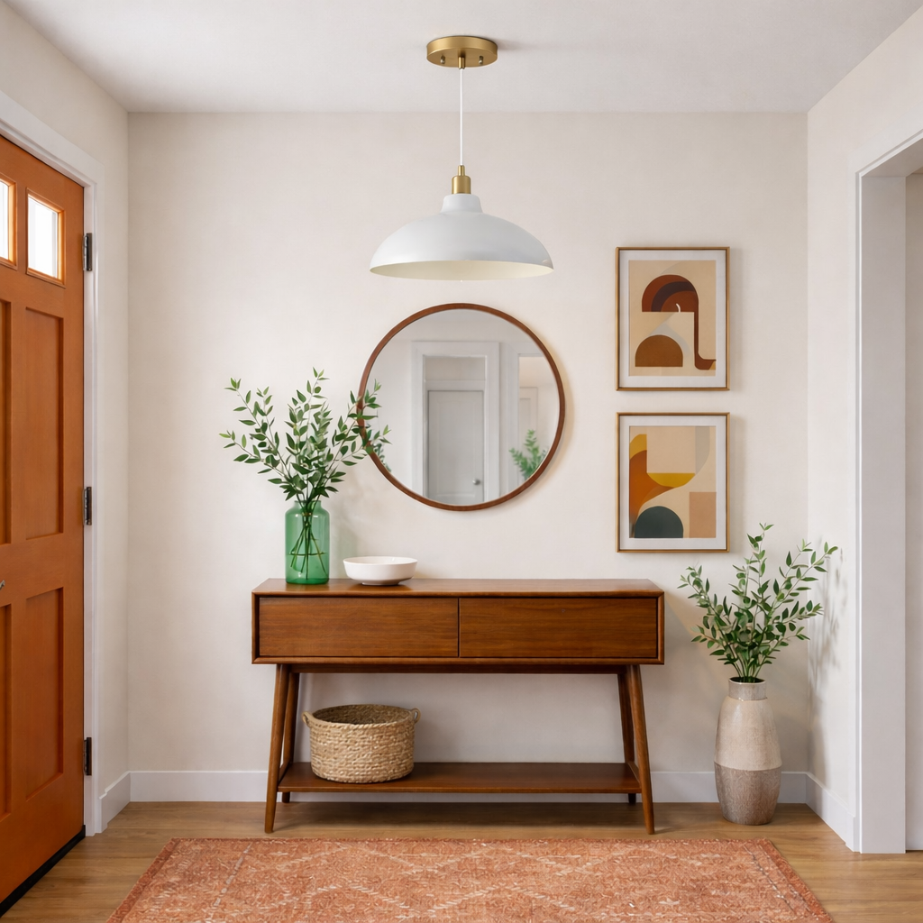Astral Pendant Lamp | White Exterior and Gold Brass Accents