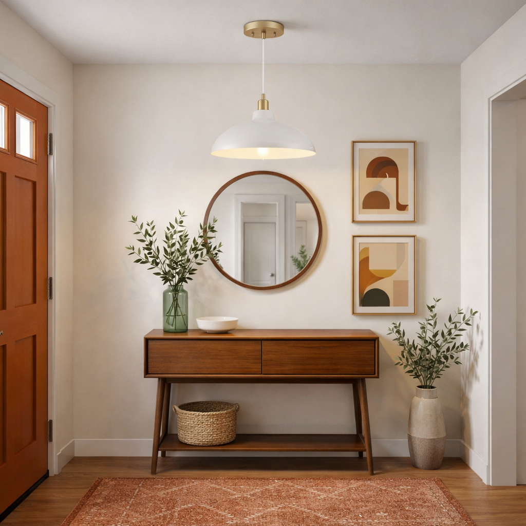 Astral Pendant Lamp | White Exterior and Gold Brass Accents