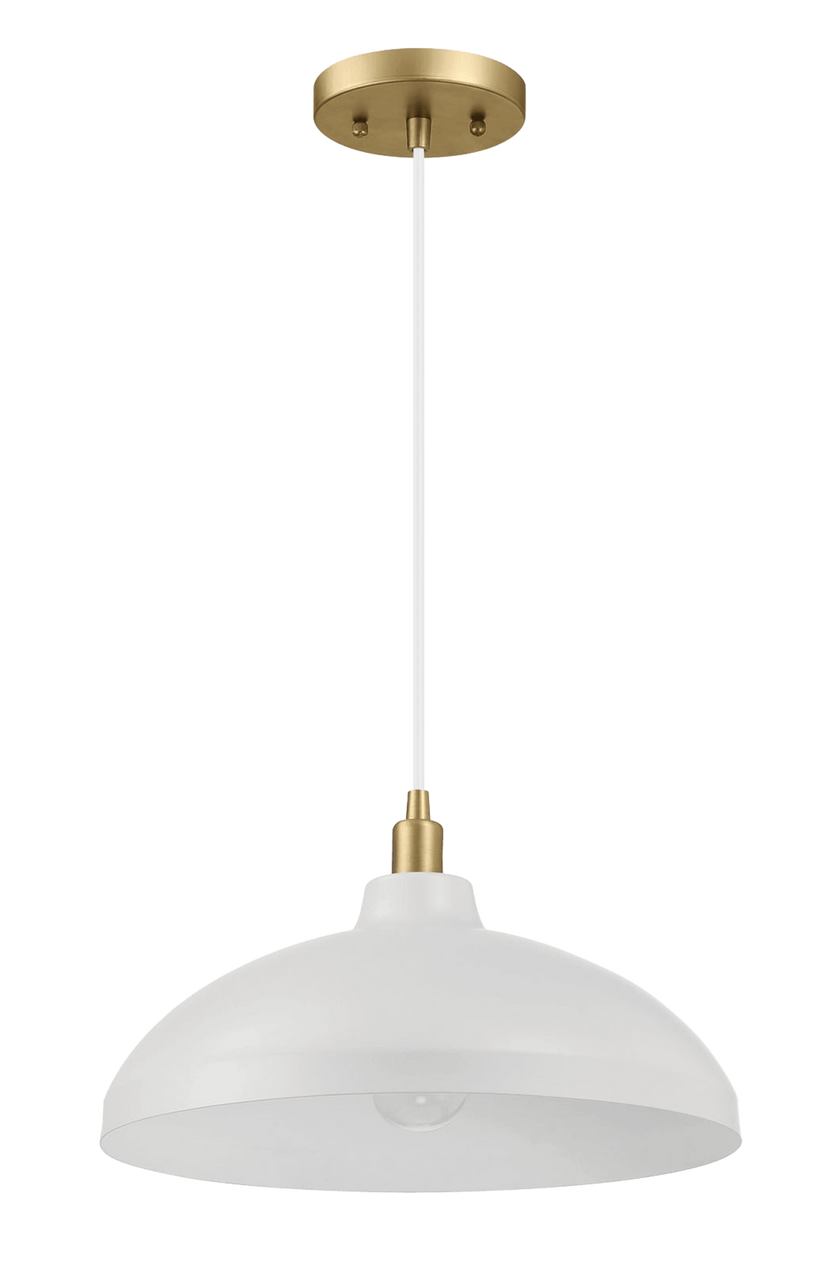 Astral Single Light White Pendant Lamp with Golder Brass Finish for Entrance Kitchen Island 14"D × 8"H