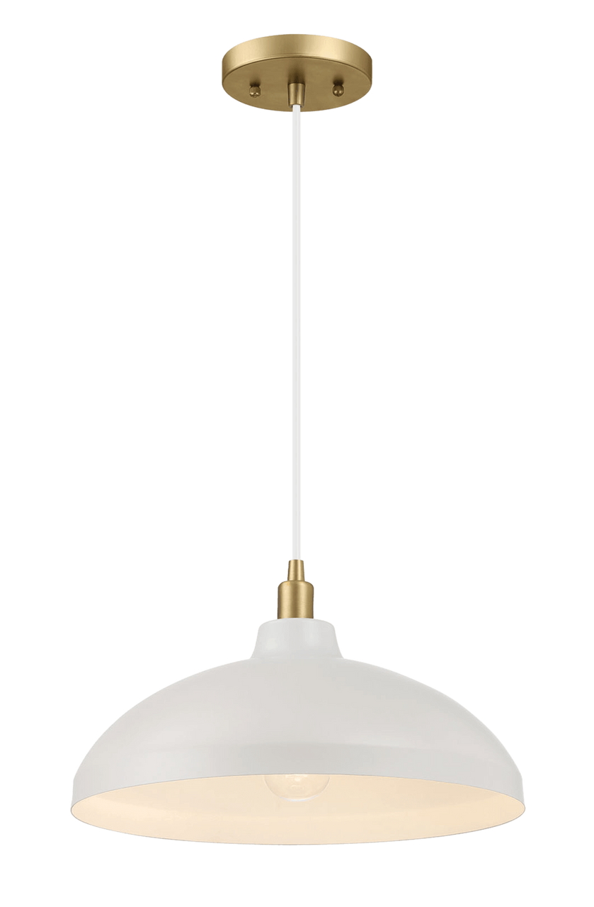 Astral Single Light White Pendant Lamp with Golder Brass Finish for Entrance Kitchen Island 14"D × 8"H