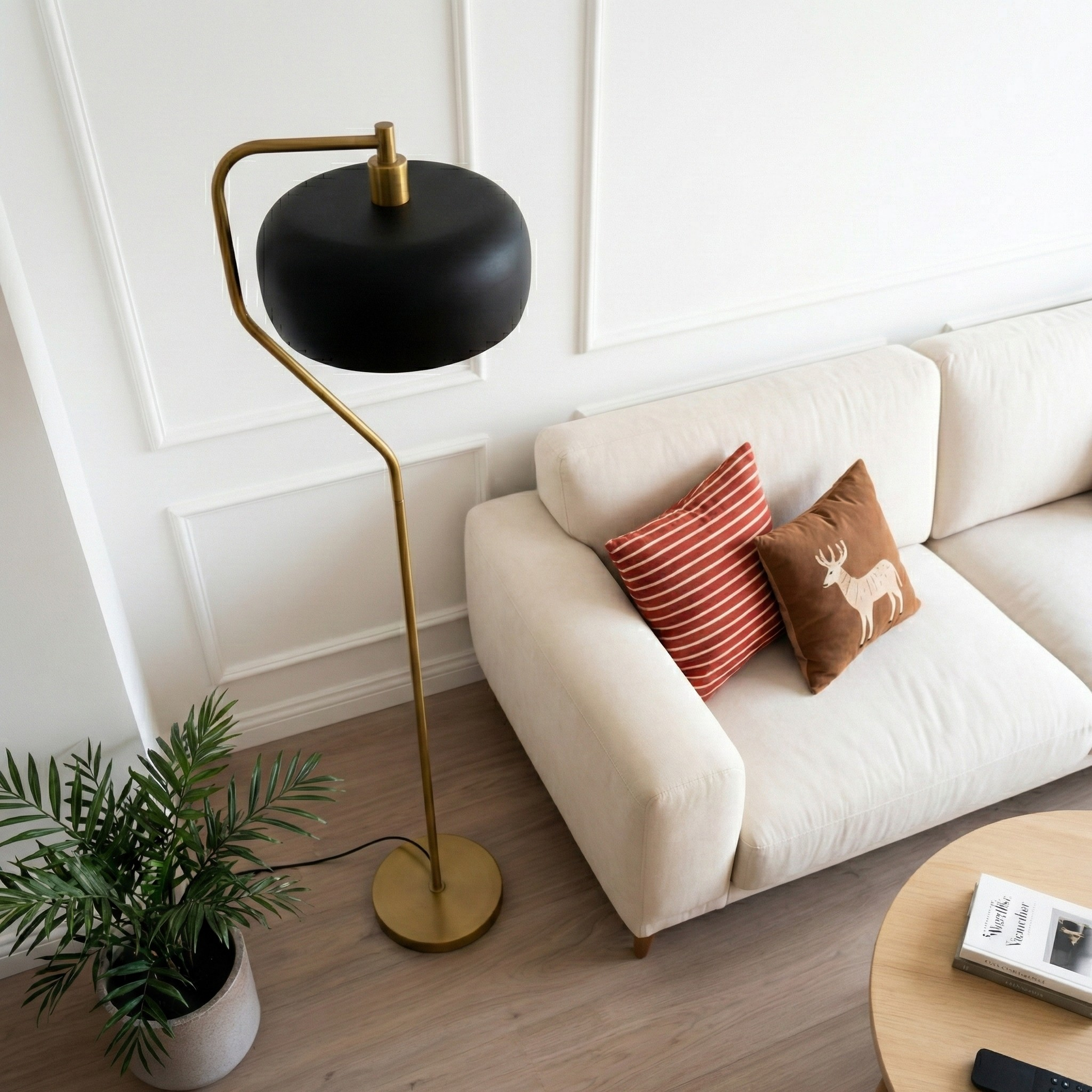 Astris Floor Lamp | Black Sprayed Shade and Gold Curved Design