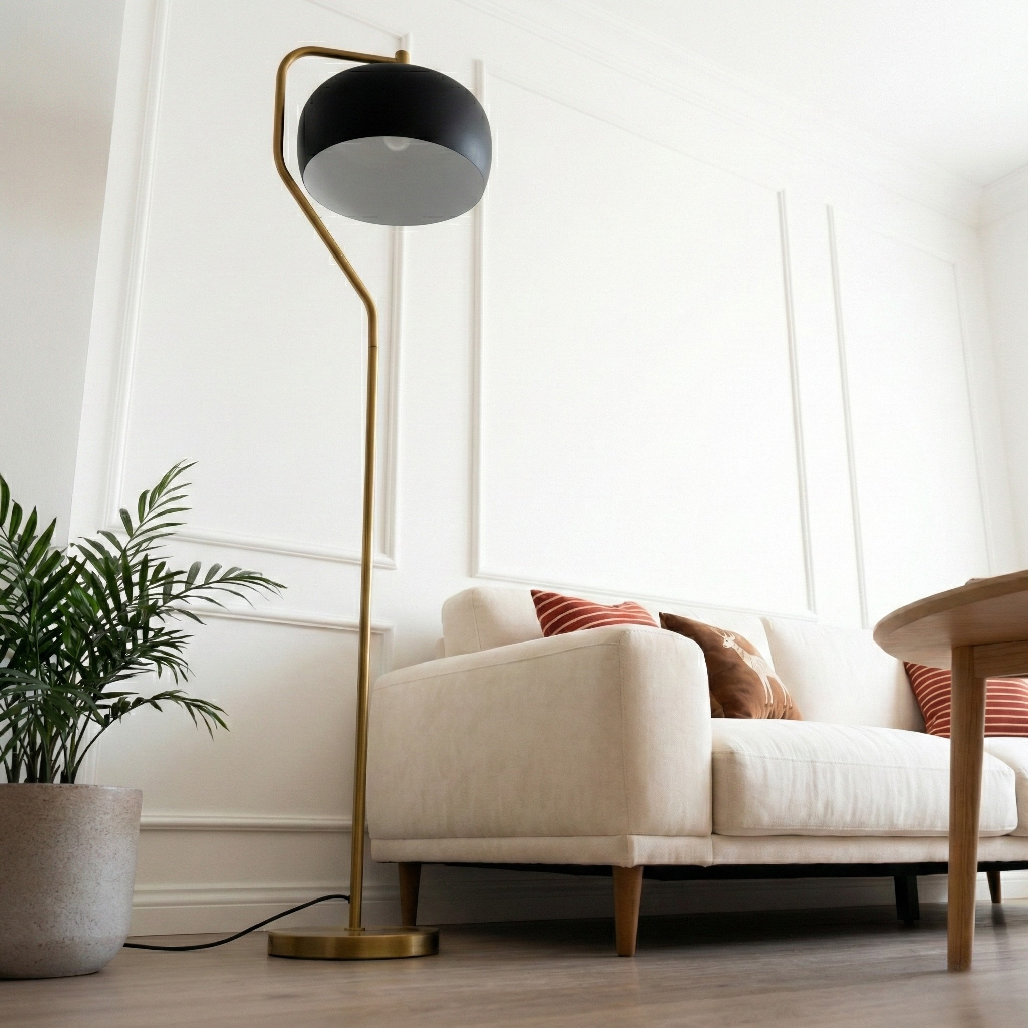 Astris Floor Lamp | Black Sprayed Shade and Gold Curved Design