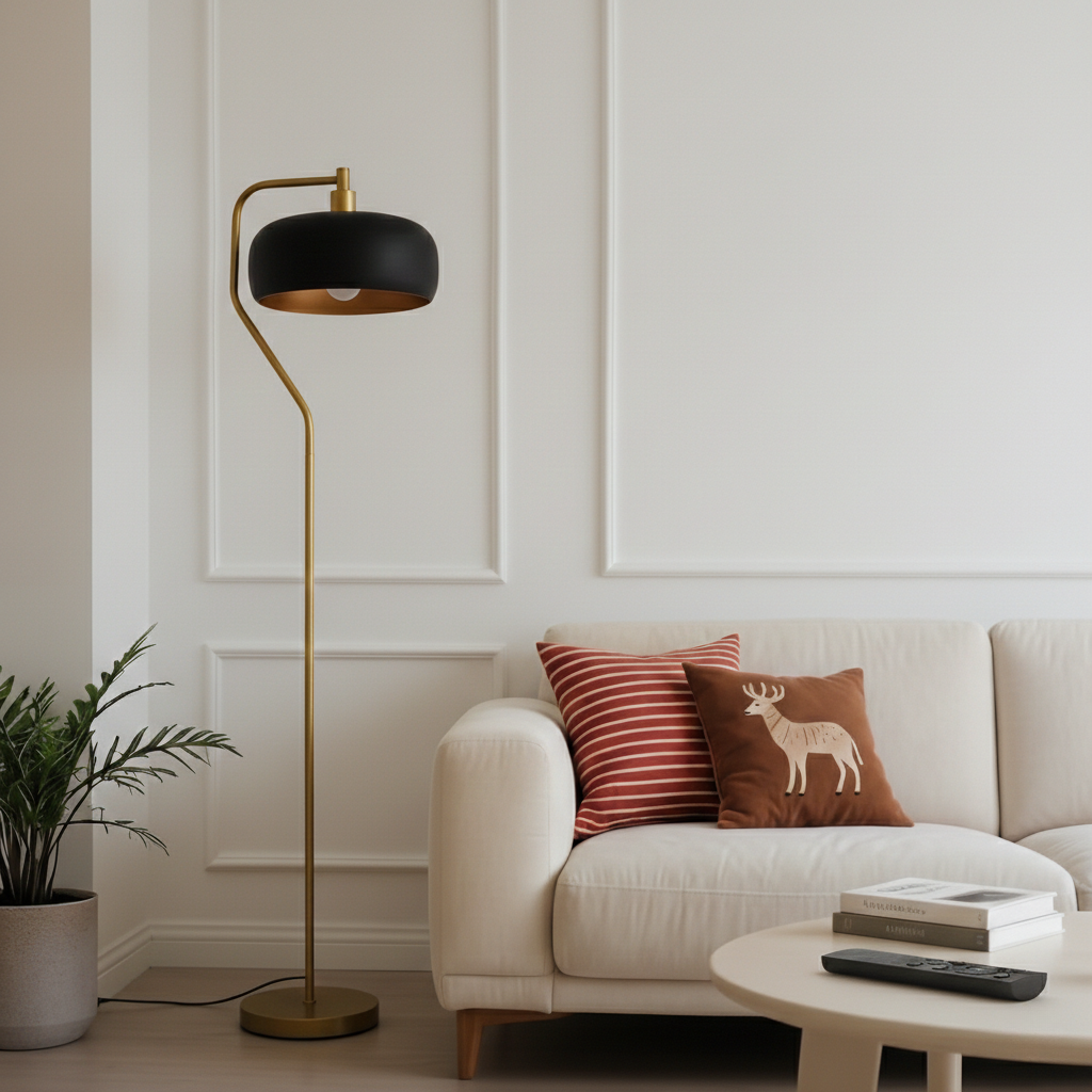 Astris Floor Lamp | Black Sprayed Shade and Gold Curved Design