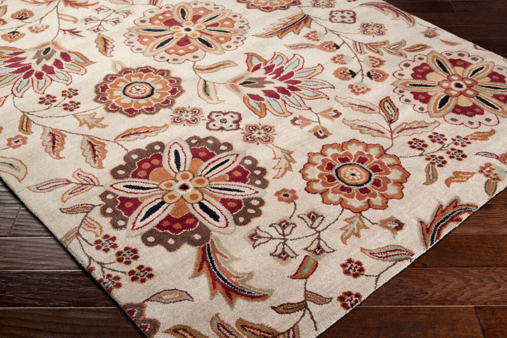Athena Burgandy/Taupe Handmade Rug - corner