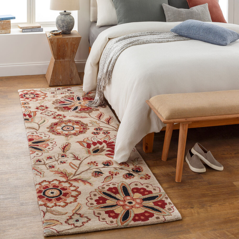 Athena Burgandy/Taupe Handmade Rug - roomscene