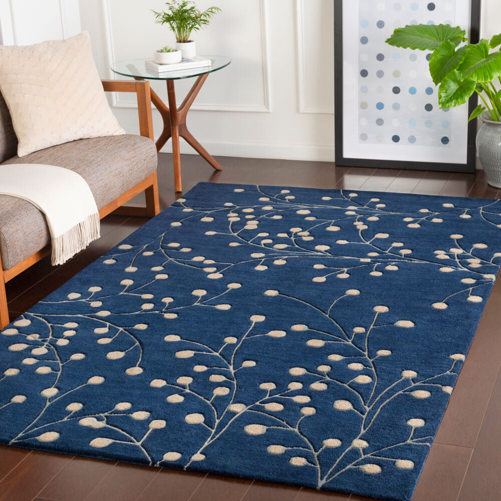 Athena Ink Blue/Tan Handmade Rug - roomscene