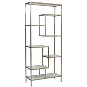 Geometric Staggered Antique Nickel+ Marble Shelf Bookcase 80"