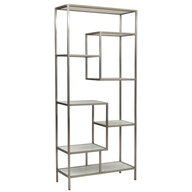 Geometric Staggered Antique Nickel+ Marble Shelf Bookcase 80"