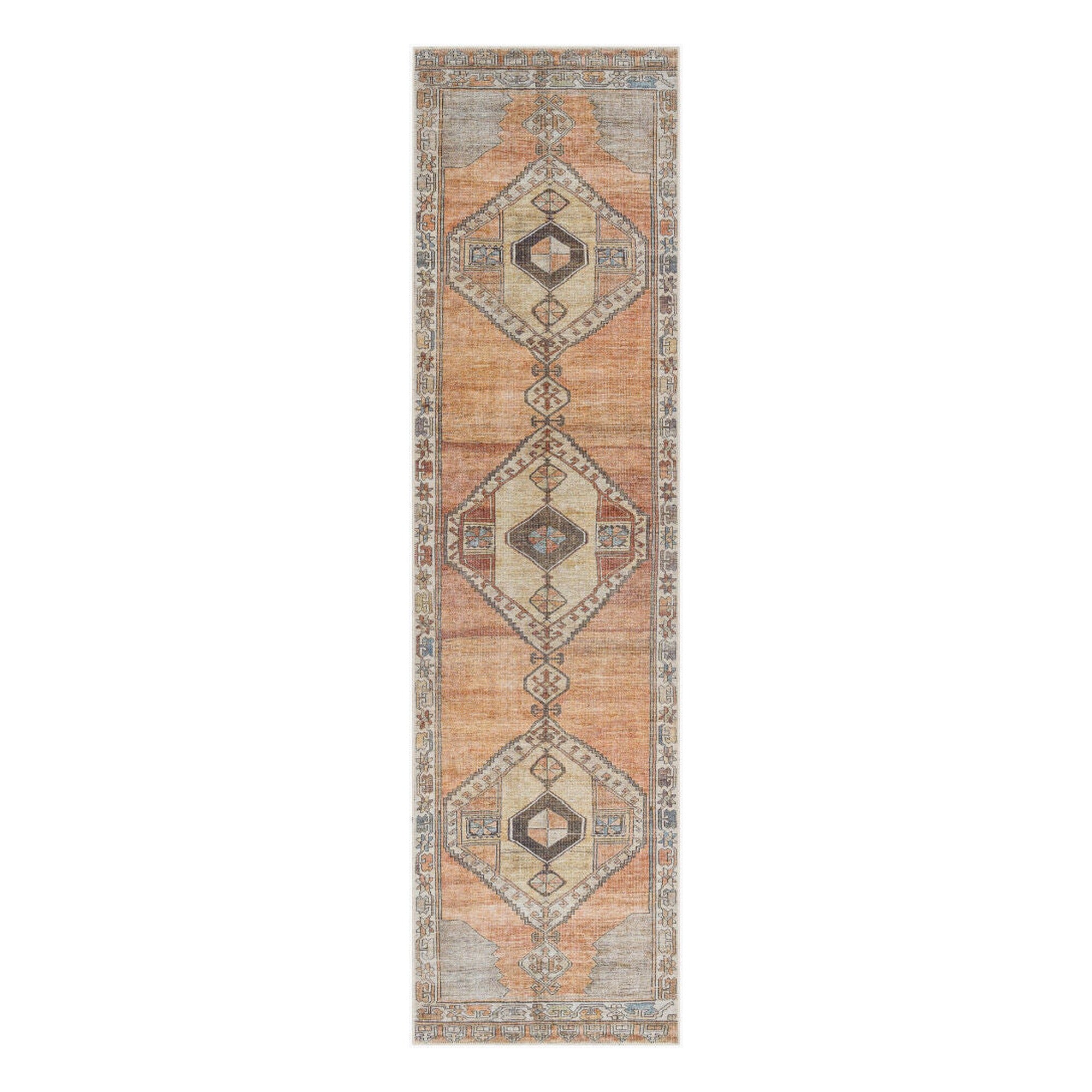 Antiquity Brown/Mustard Machine Woven Rug - 2'7" x 10'