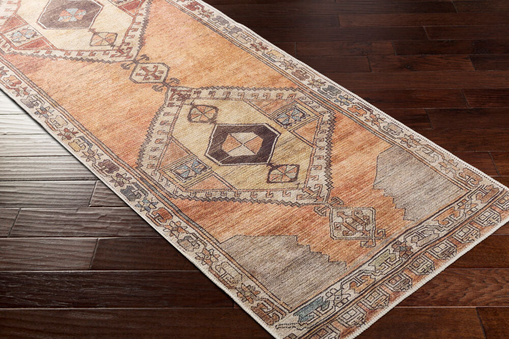 Antiquity Brown/Mustard Machine Woven Rug - corner