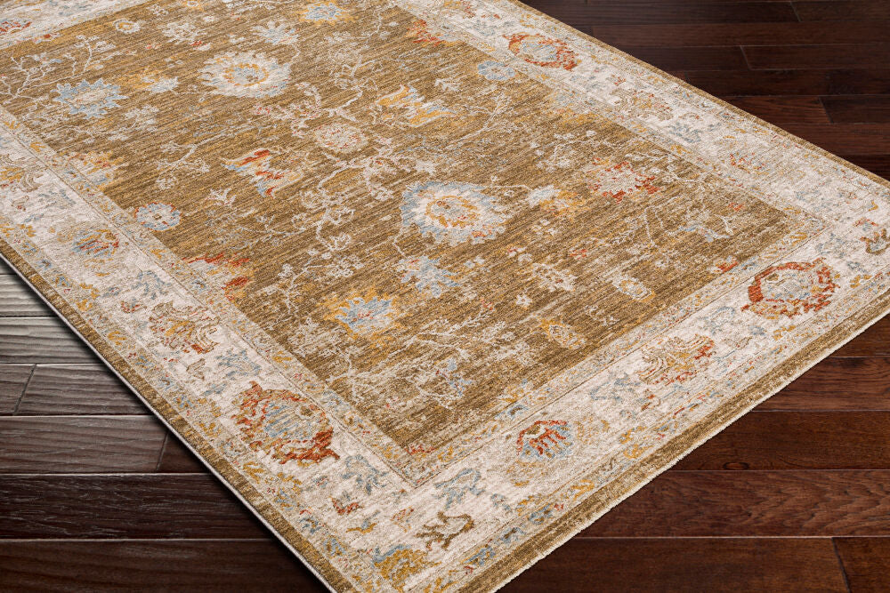 Avant Garde Brown/Sky Blue Machine Woven Rug - corner