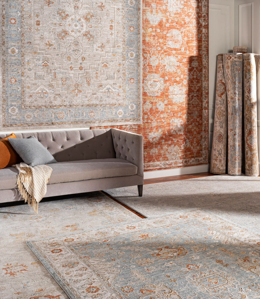 Avant Garde Denim/Rust Machine Woven Rug - styleshot