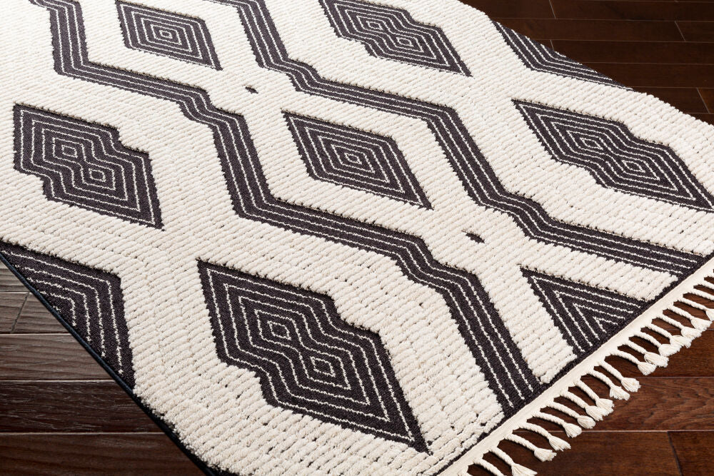 Azilal Black/Ivory Machine Woven Rug AZI-2300 - corner