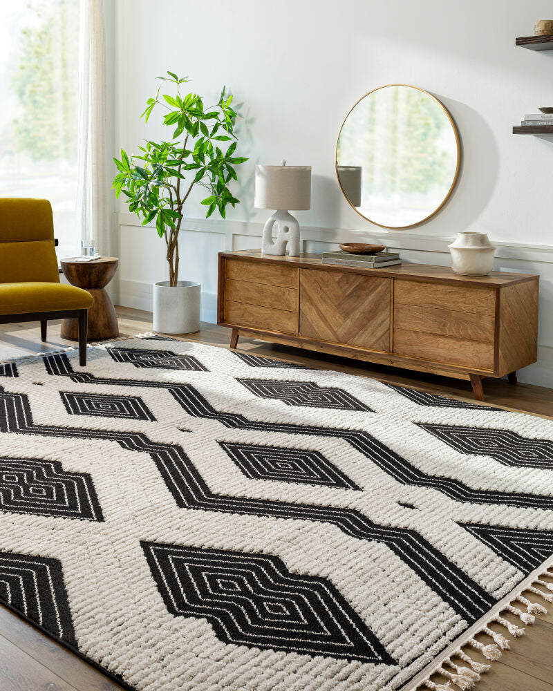 Azilal Black/Ivory Machine Woven Rug AZI-2300 - roomscene