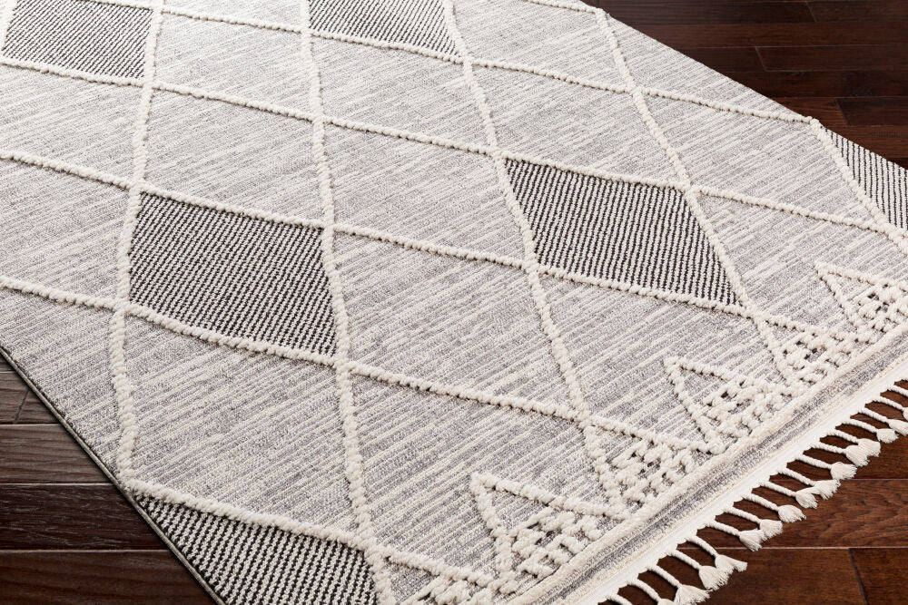 Azilal Black/Ivory Machine Woven Rug AZI-2304 - corner