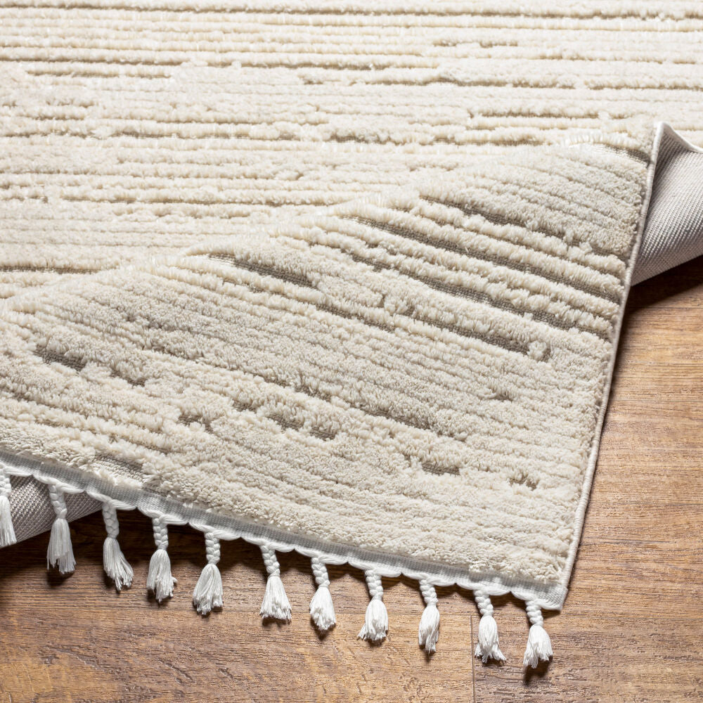 Azilal Ivory Machine Woven Rug - fold
