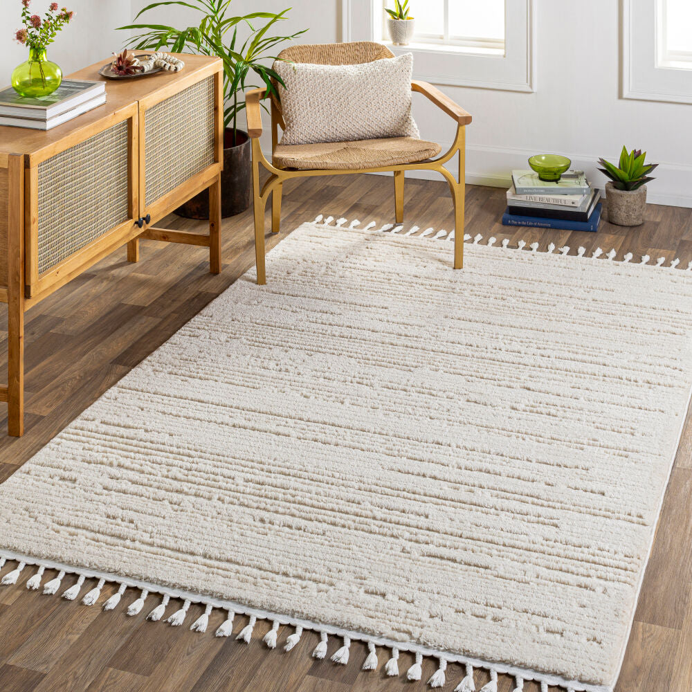 Azilal Ivory Machine Woven Rug - roomscene