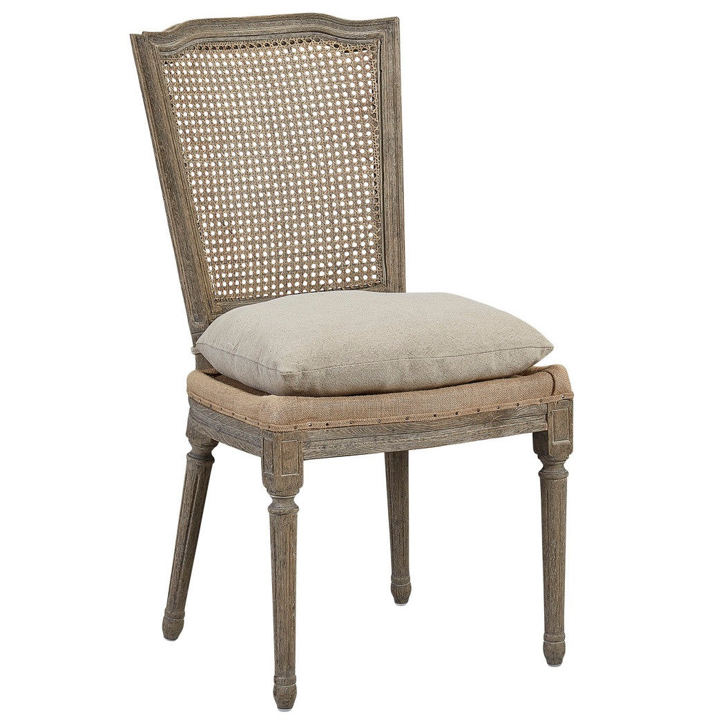 Bergere Linen & Burlap Cane Back Dining Side Chair