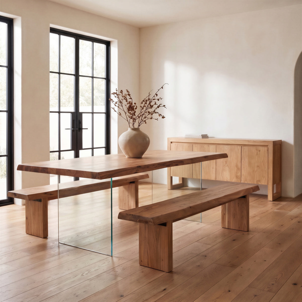 Brooks Dining Table Glass Base 40" x 92" Teak Top - Clear Glass Base by Urbia - detail 5