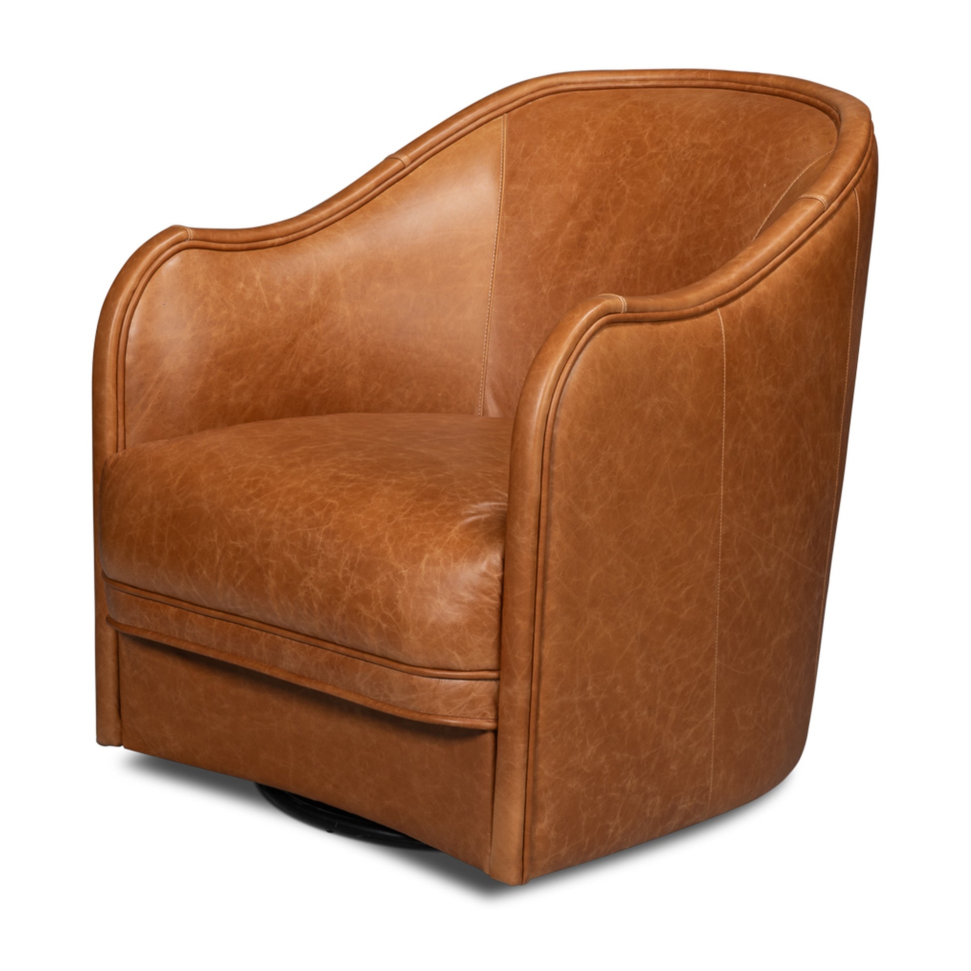 Braxton Leather Swivel Chair, Brown by Sarreid Ltd